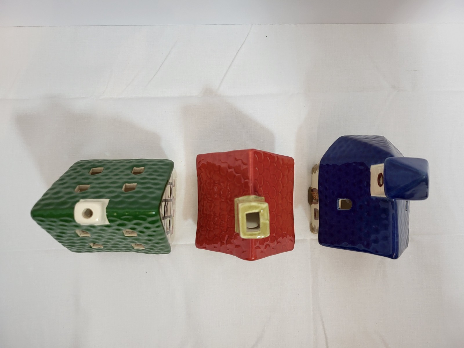 Echt Thüringer Unikat German Hand Painted Ceramic Tealight Village Houses Set 3