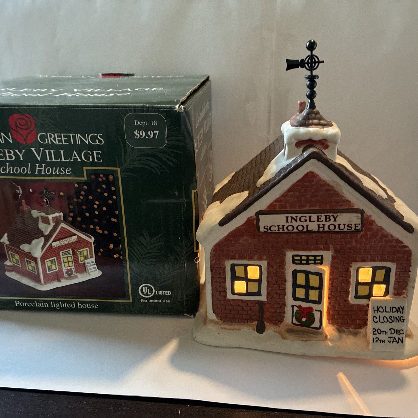 American Greetings Ingleby Village School House Light With Box Weathervane Broke