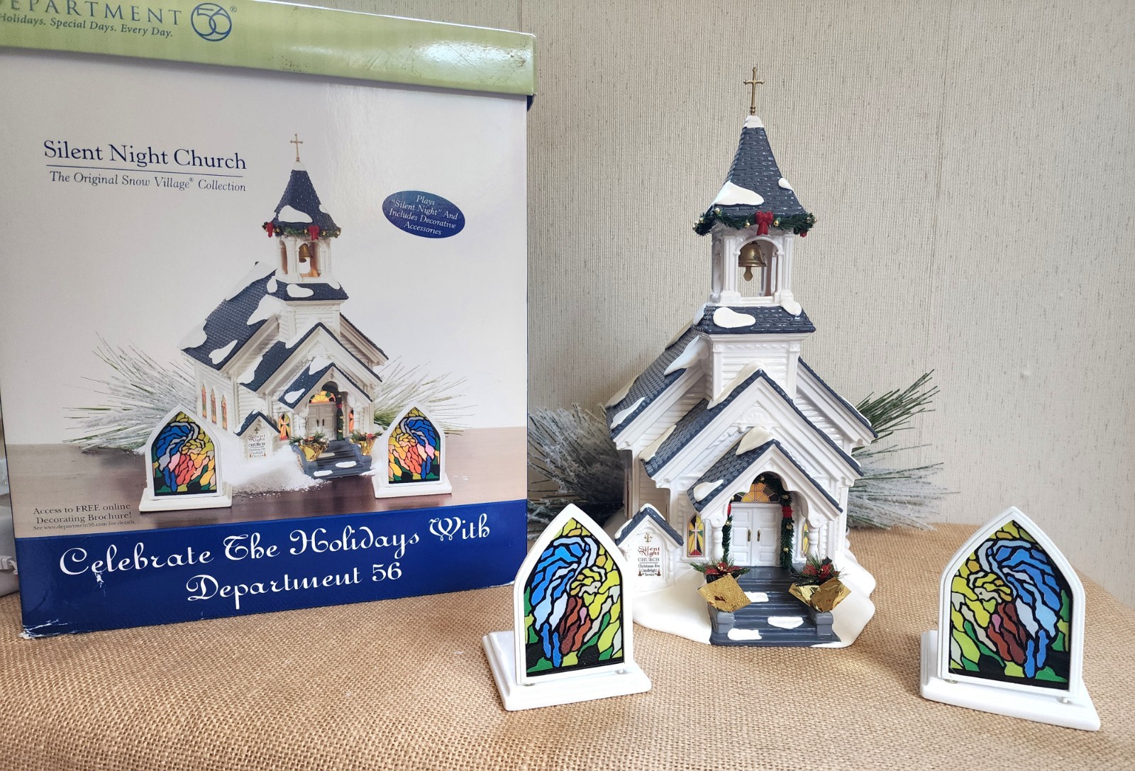 🎄Dept 56 Snow Village “Silent Night Church” Lighted &Musical – Retired 2005