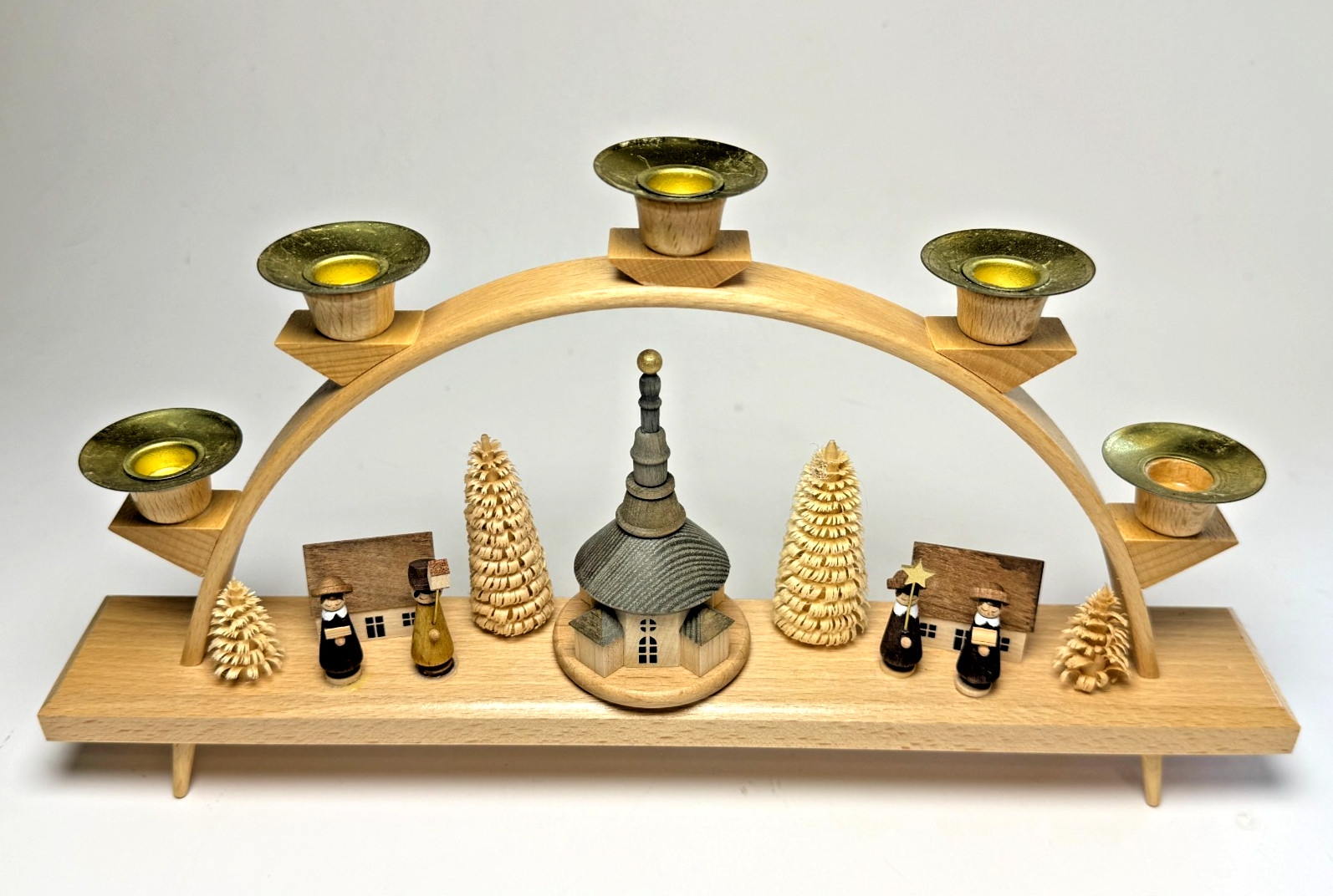 Erzgebirge Wooden Candle Arch Seiffen Village Church Carolers Hand Carved German