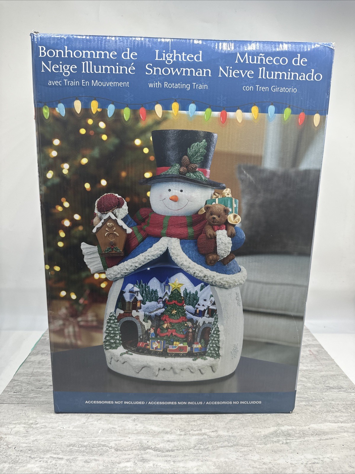 MOMENTS IN TIME Snowman with Animated Christmas Village Scene LED Lighted Music