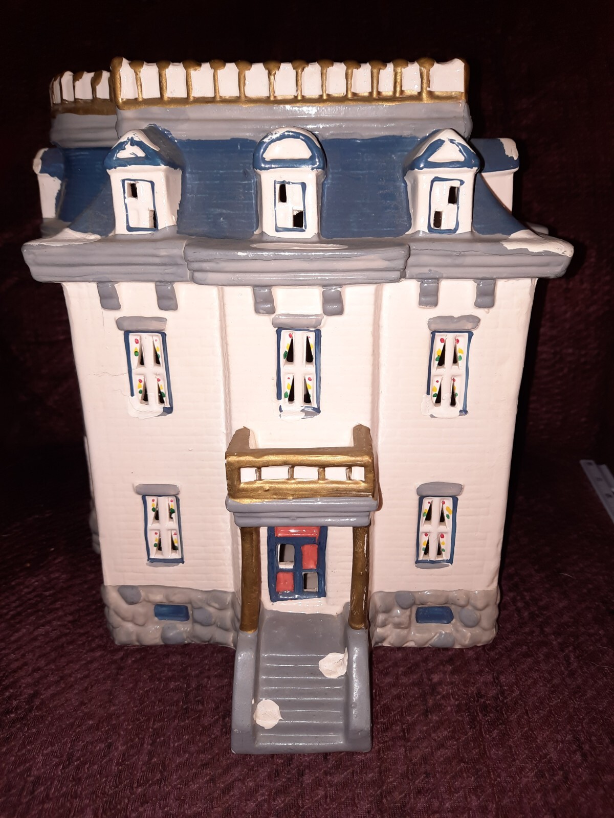 1987 Yuletide French Italian Mansion Christmas Village with new cord light up