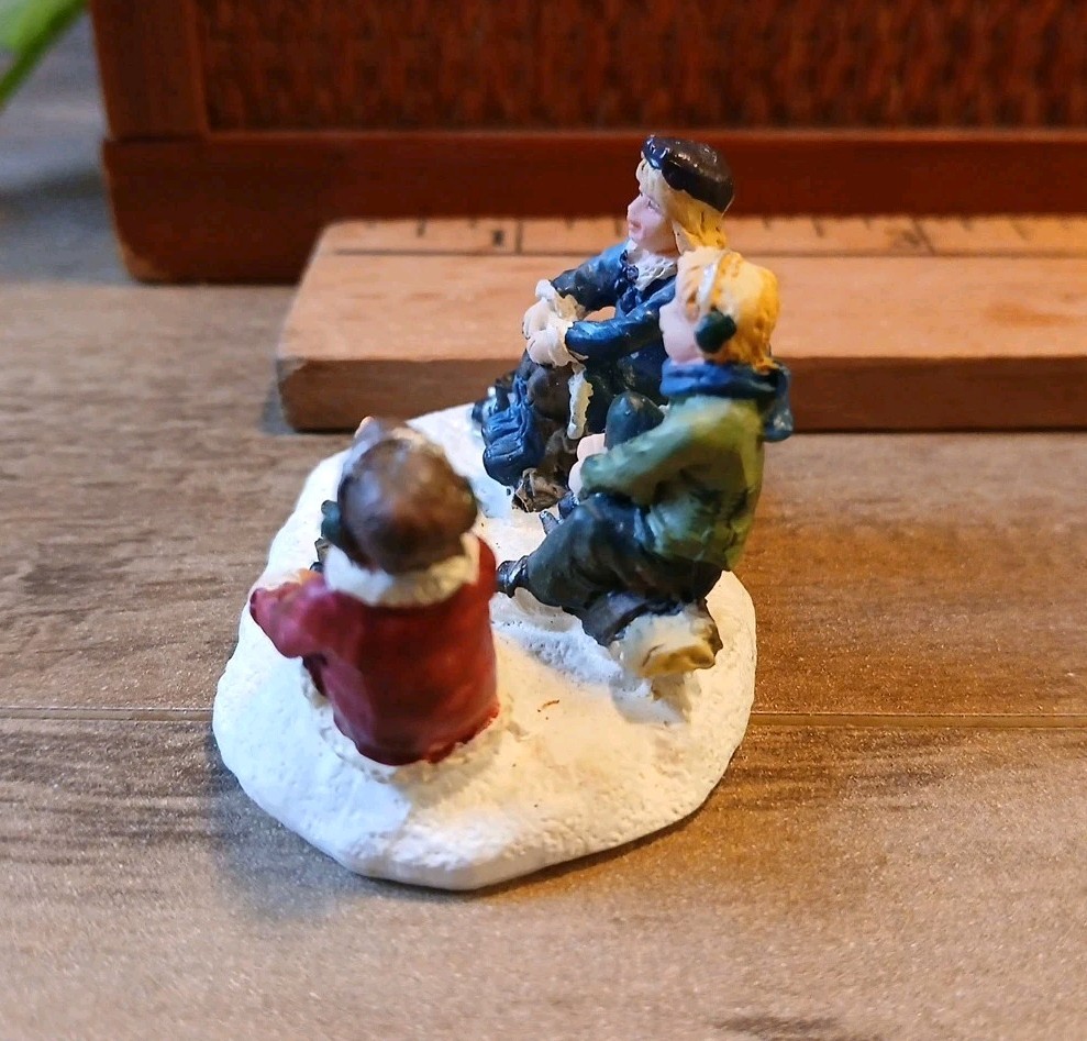 St Nicholas Square Village ‘Ice Skating Lessons’ Christmas Figures + Dog Set Vtg
