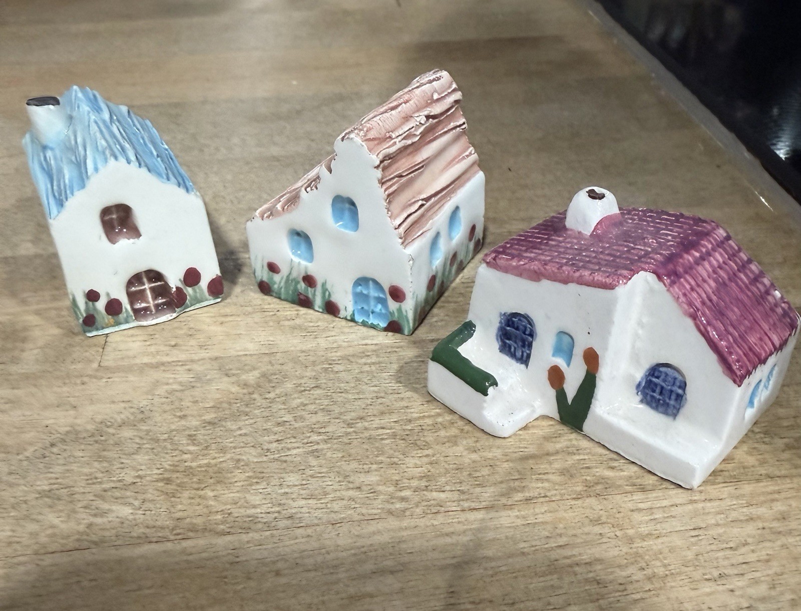 Vintage Ceramic Hand Painted Mini Village Set of 8 Houses & Churches Greece