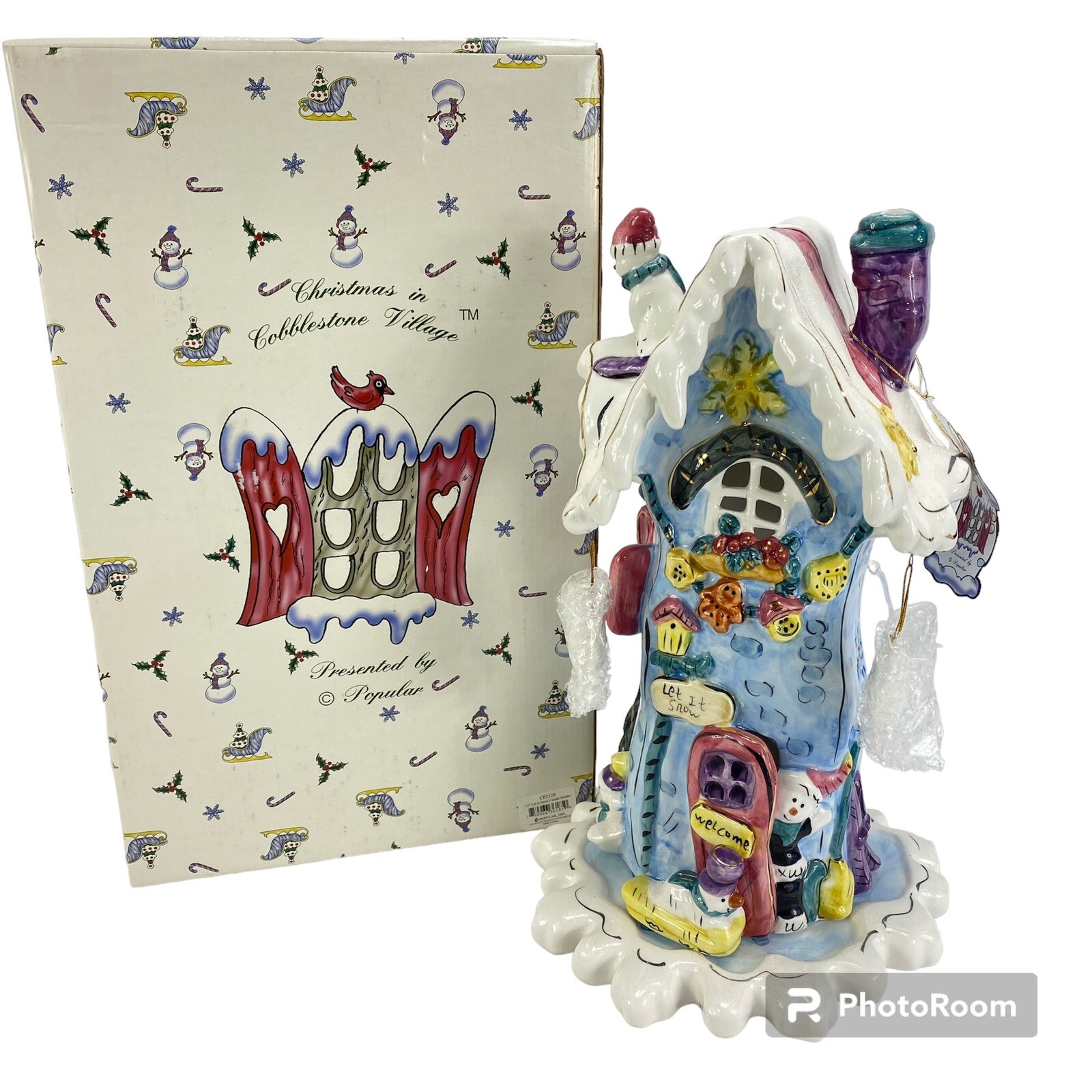 New Vintage Cobblestone Village 11″ Let It Snow Snowman Candle Holder By Popular