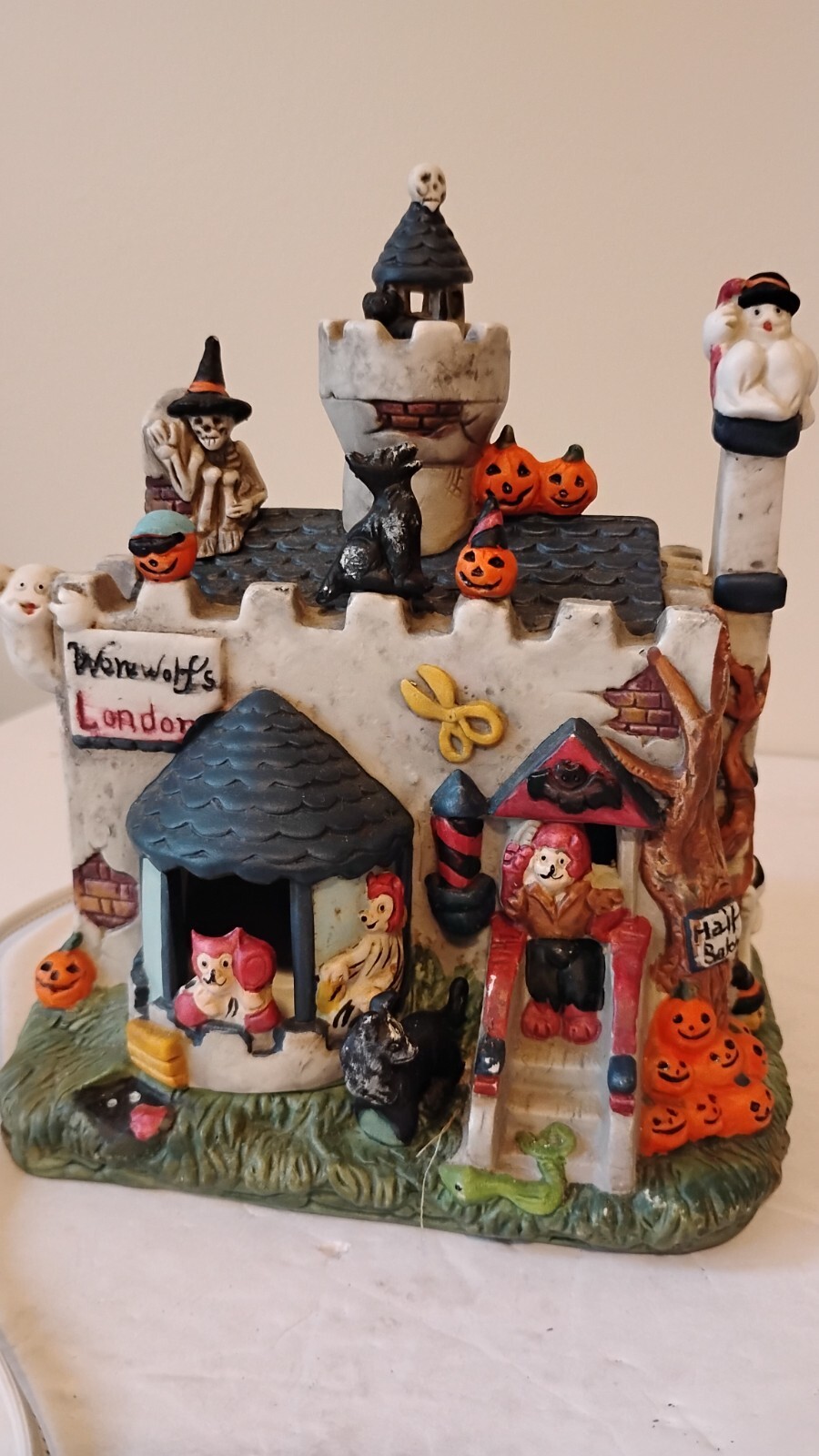 Vintage Spooky Hollow Halloween Lighted Village House-WEREWOLF’S LONDON SALON