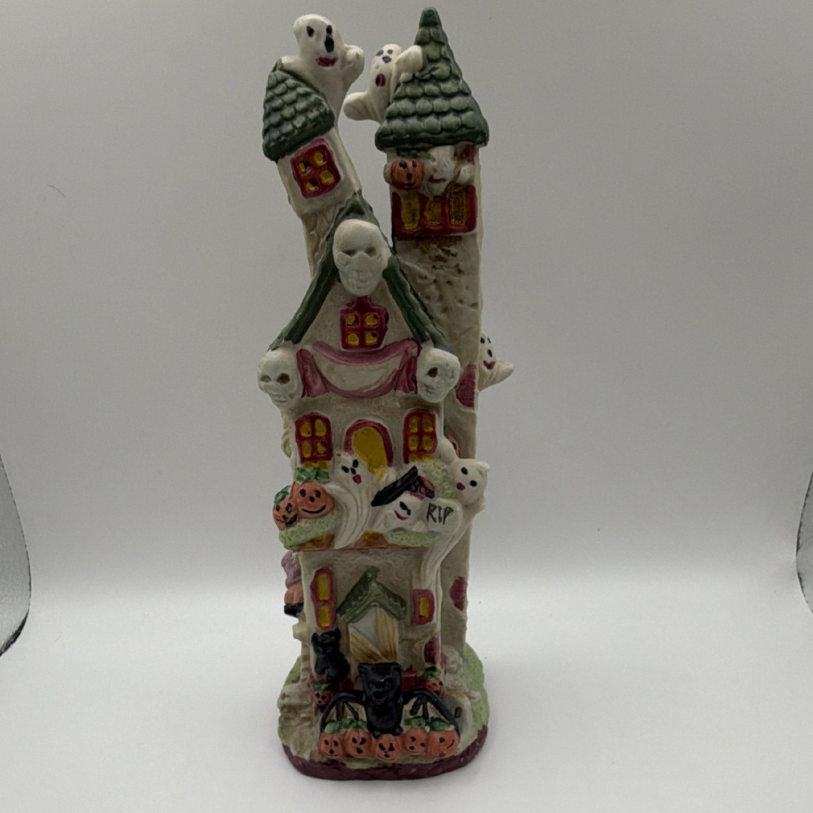 Ceramic & Porcelain Painted Halloween Haunted House Village Figurine Multicolor