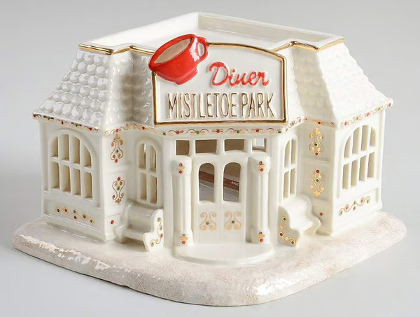 NIB 2025 Luxurious Lenox Mistletoe Park Village Diner 7.25″L x 4″H Lights Up