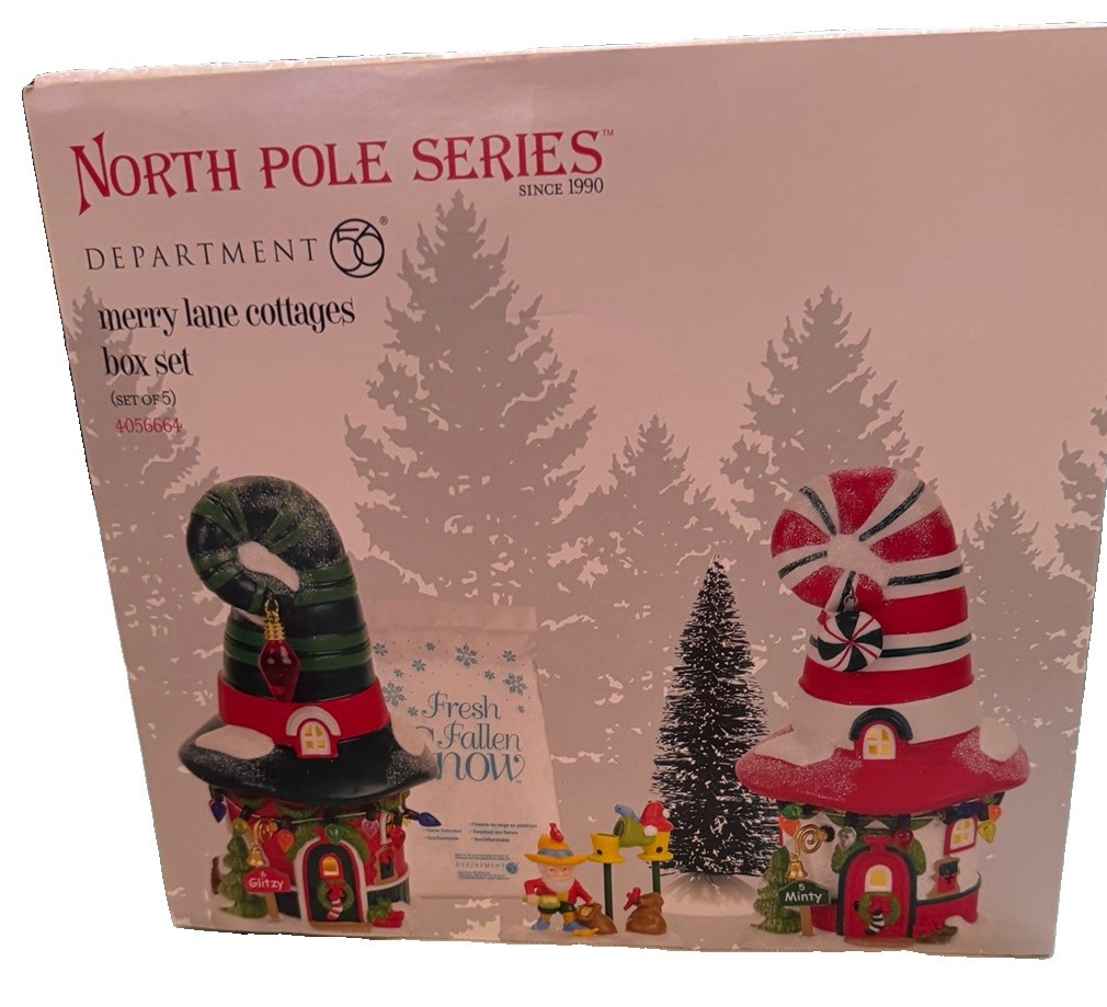 Department 56 North Pole Village Merry Lane Cottages #5 &6 Box Set of 5 NEW RARE