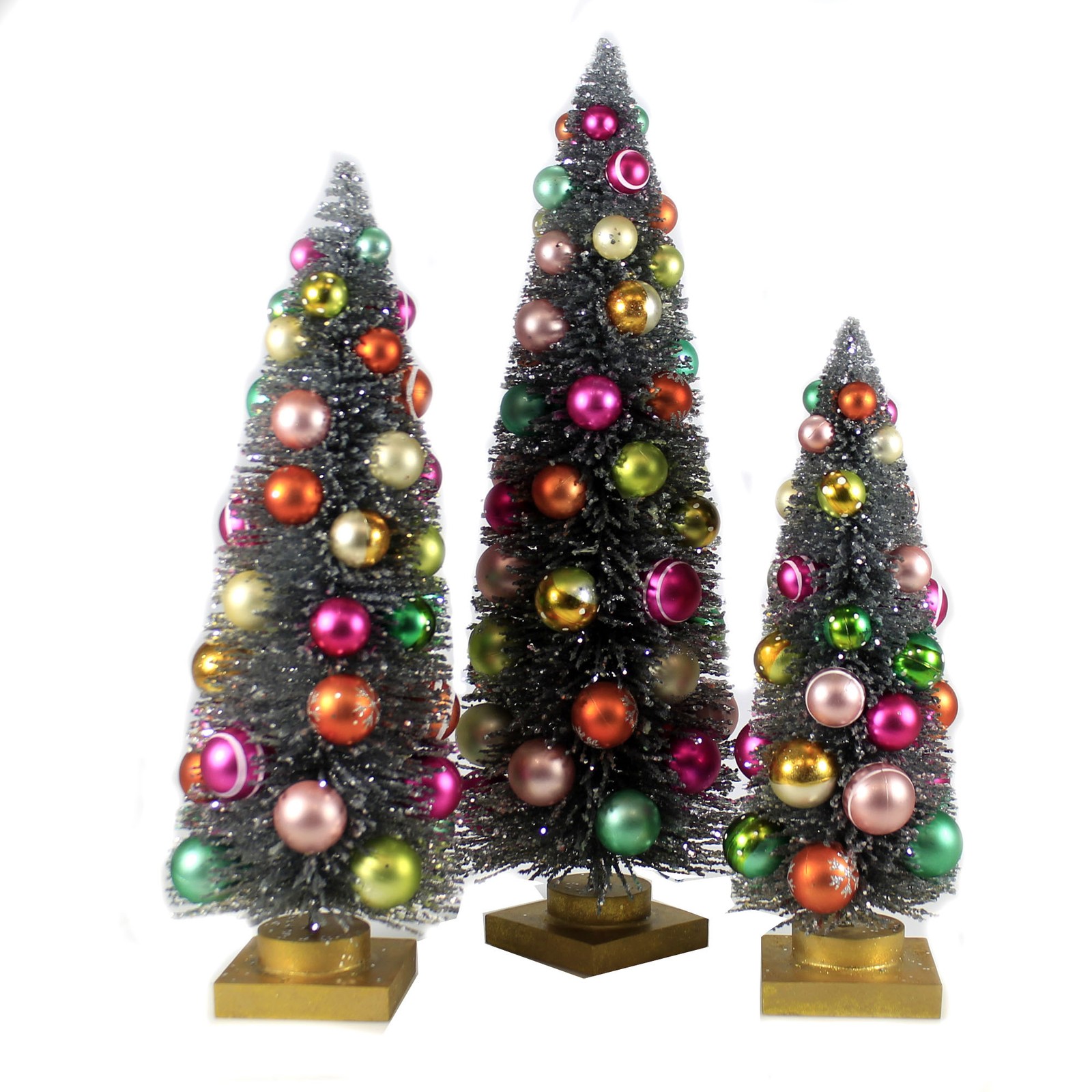 Cody Foster 16.50In Silver Rainbow Trees, Sisal, Putz Village Retro Ms2157s