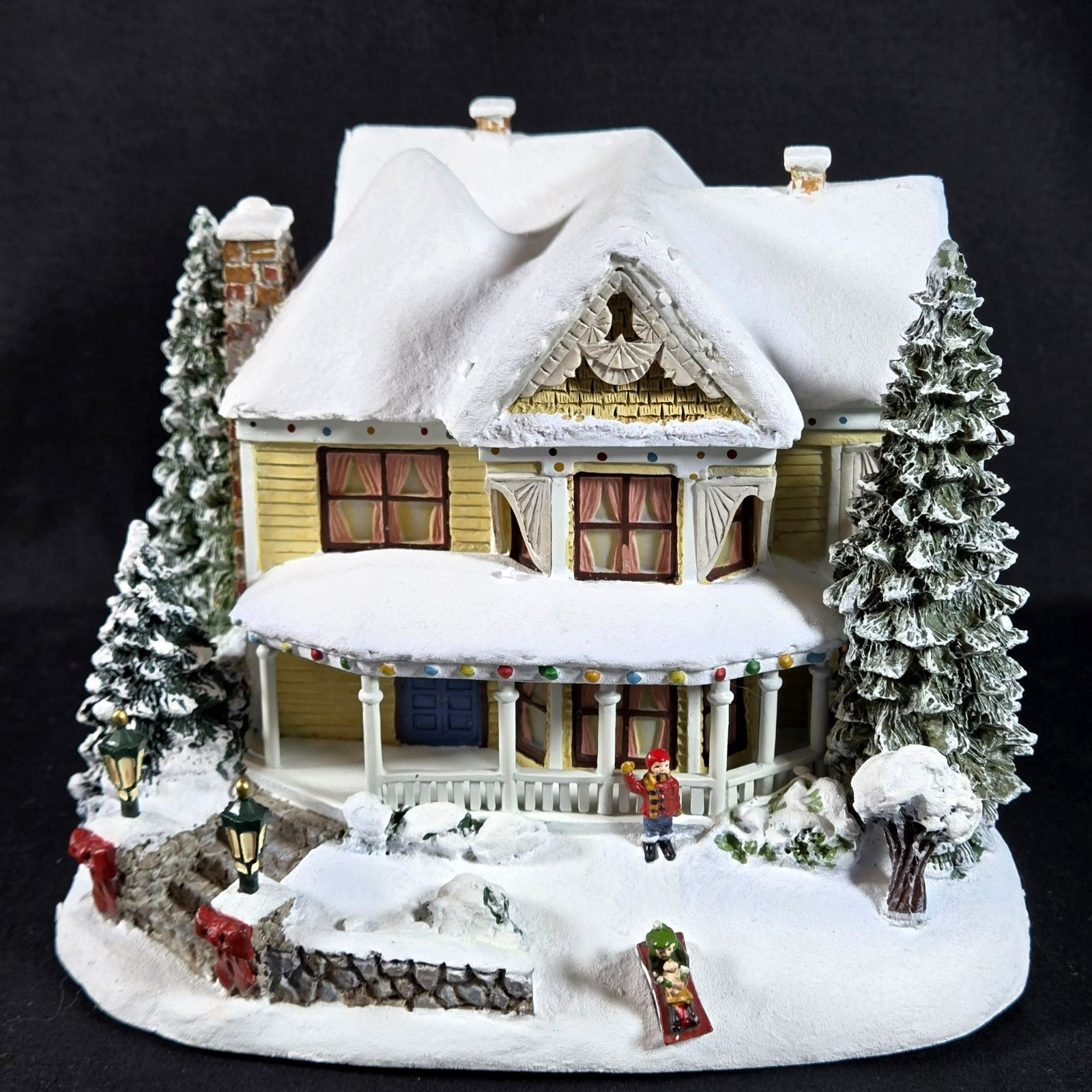 Thomas Kinkade Victorian Homestead Christmas Village Sculpture W/ Lights & COA