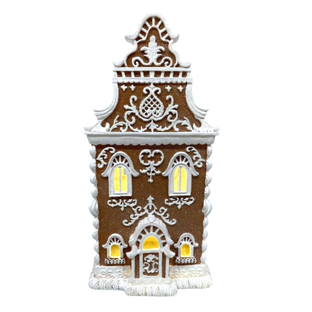 Christmas Brown Victorian 14″ LED Lighted Chocolate Gingerbread House NEW