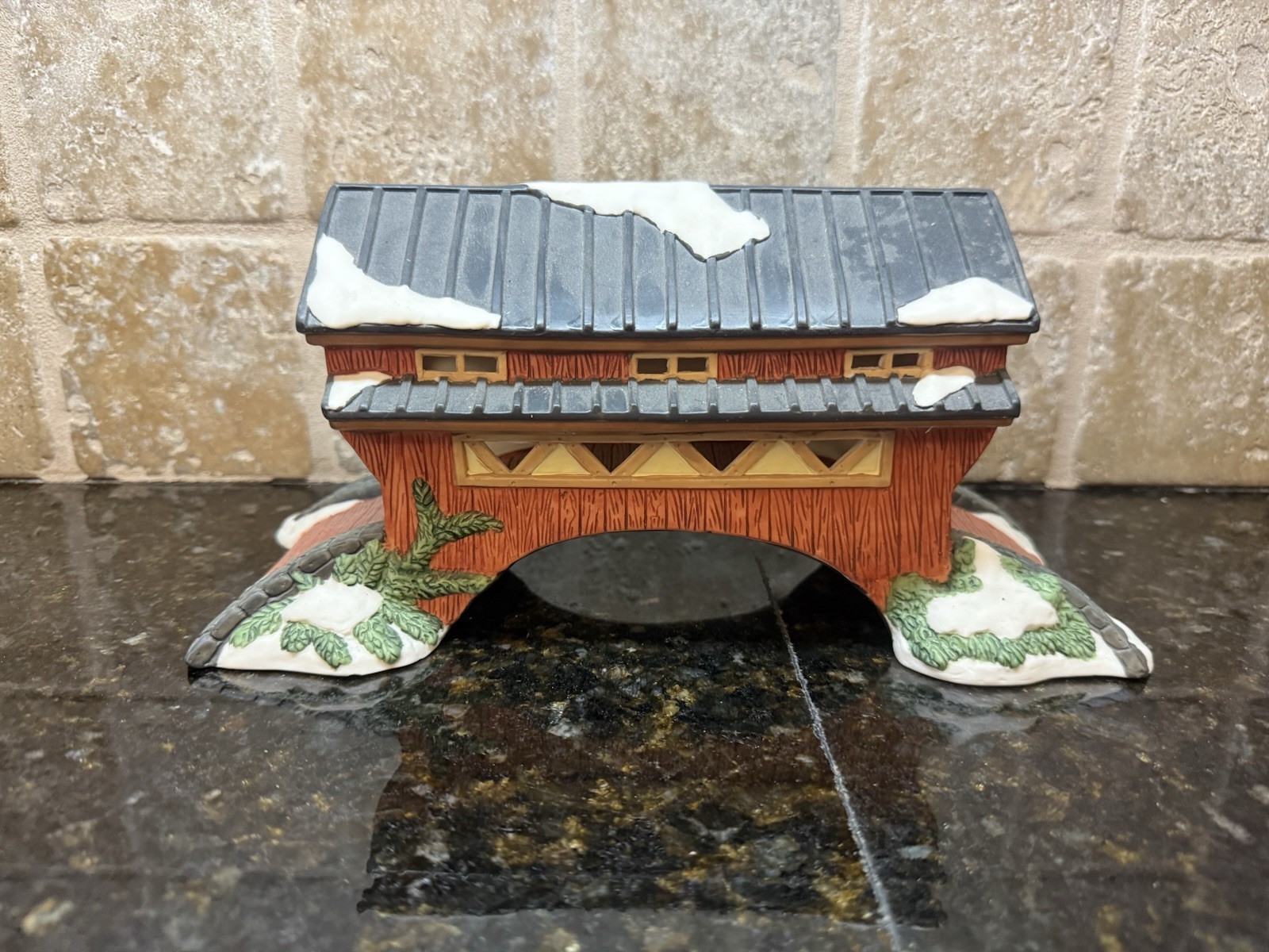 Heartland Valley Village Porcelain Christmas Village Covered Bridge Boxed 1990s