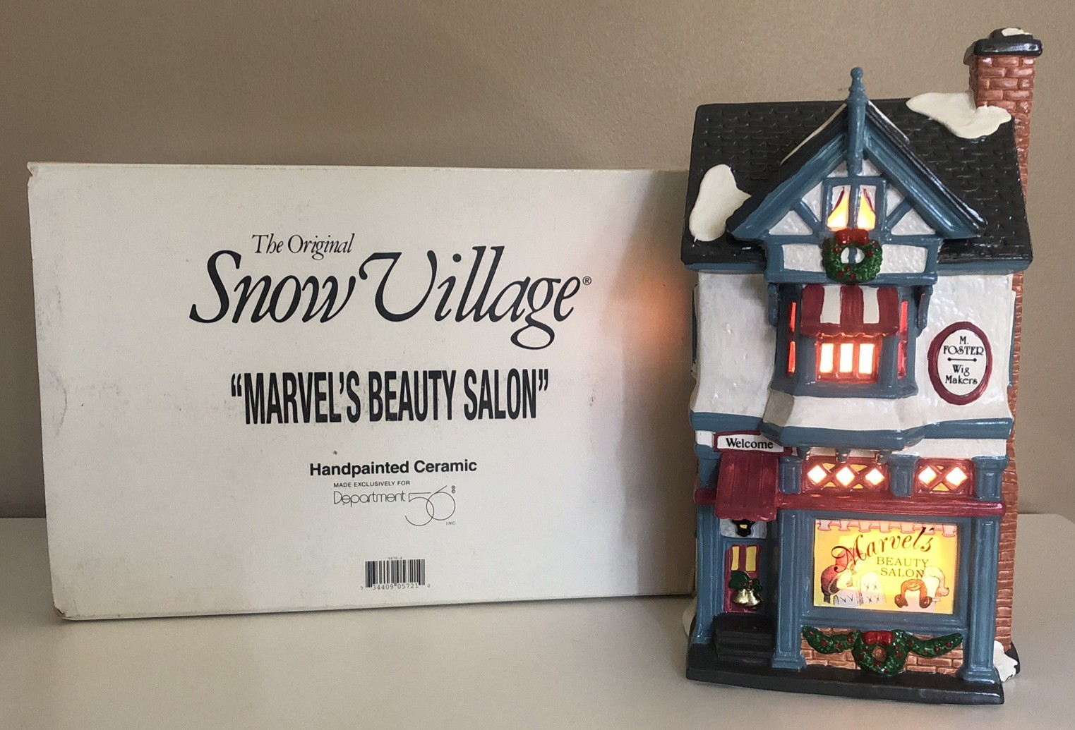 DEPT 56 Snow Village MARVEL’S BEAUTY SALON Lighted Christmas Ceramic Collect