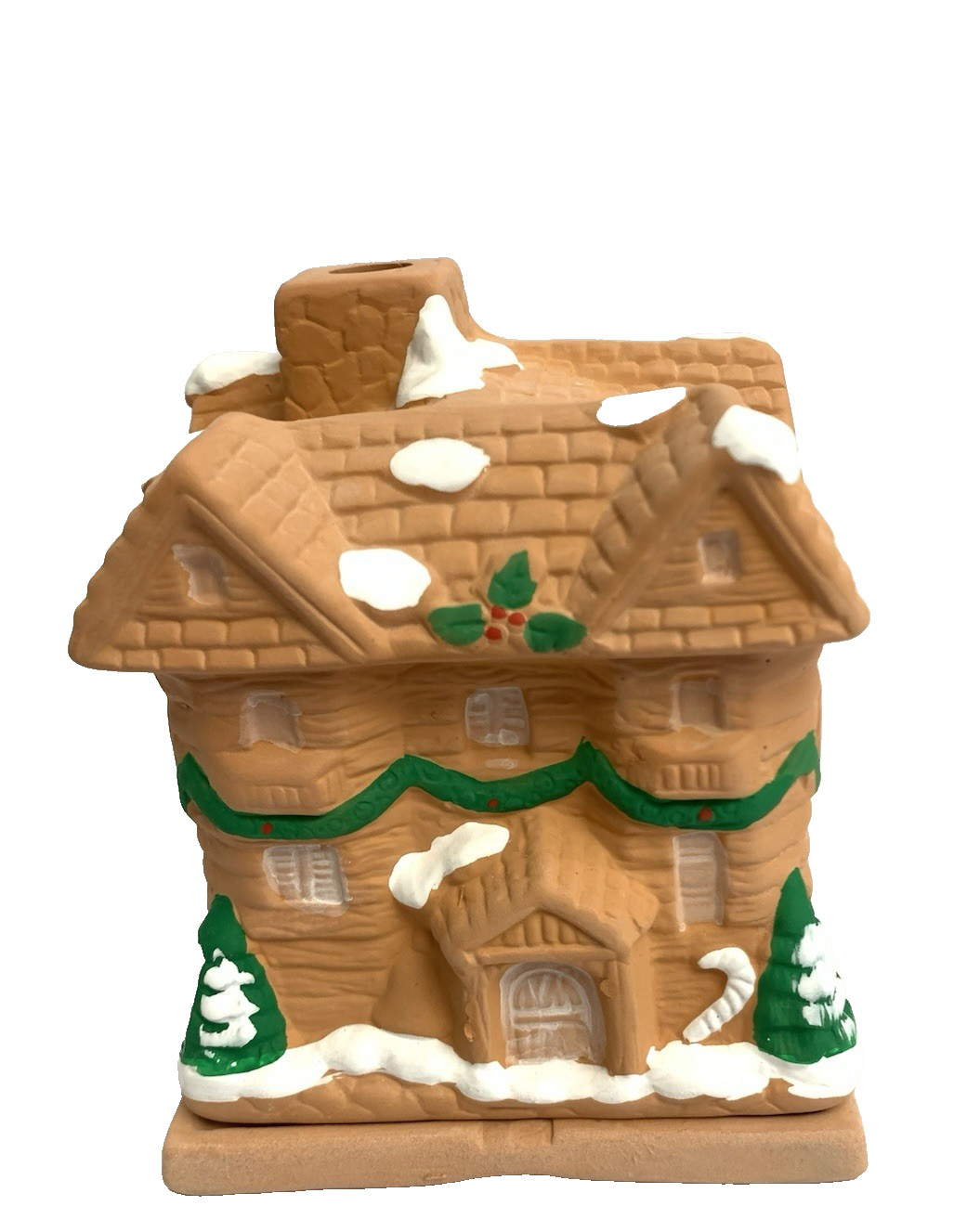 Vintage Holiday Christmas Terracotta Incense House 4.5″ Log Cabin Gingerbread