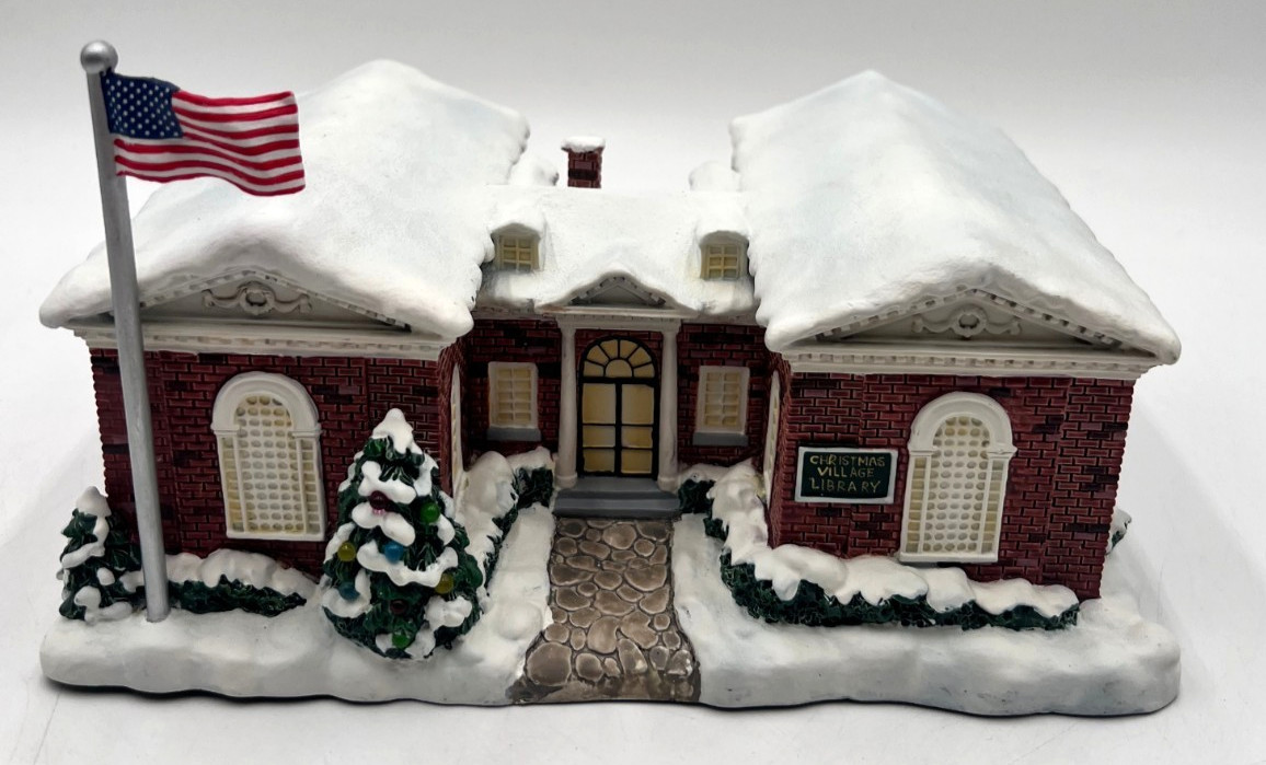 Hawthorne Village Christmas Village Library Norman Rockwell Lighted House COA
