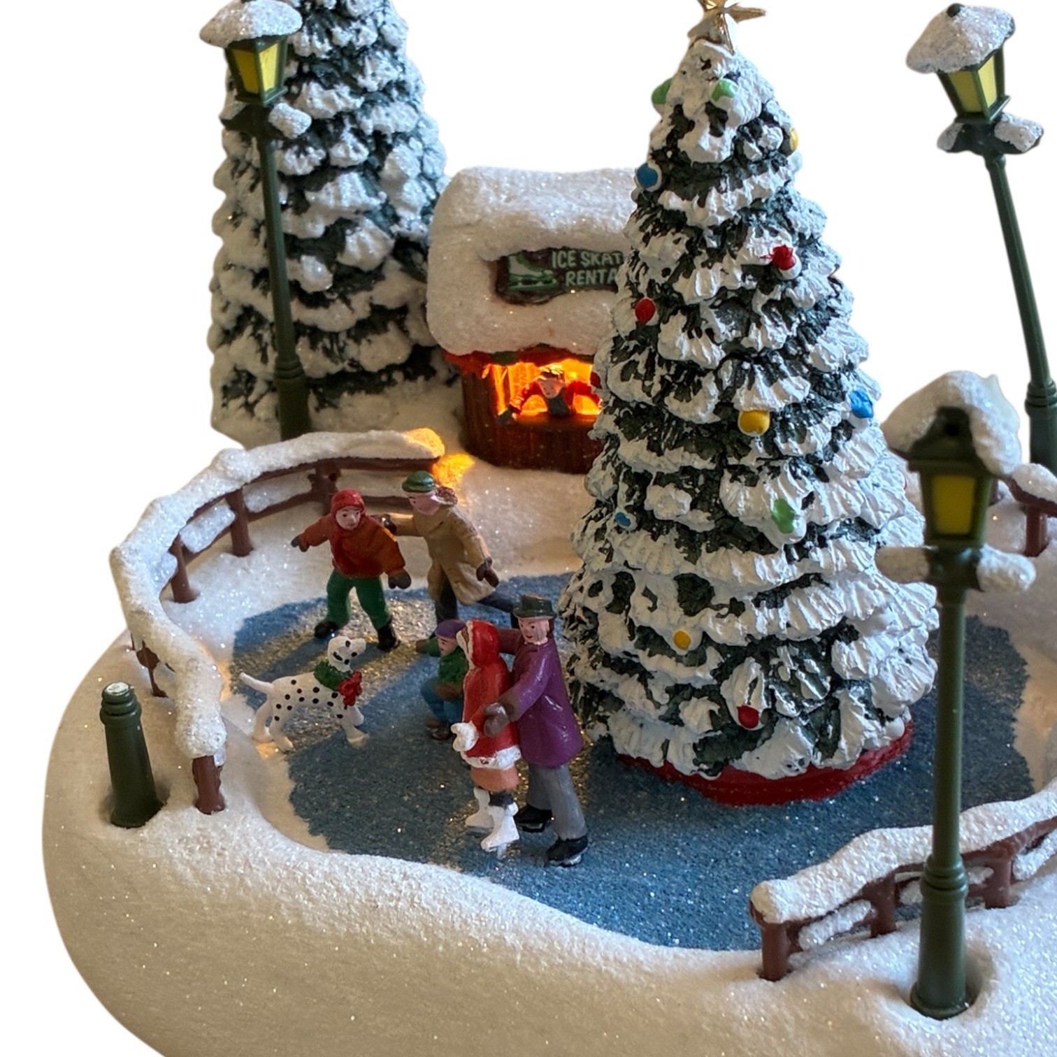 Thomas Kinkade Lighted Christmas Village Ice Skaters Winter Snow What Fun 2024