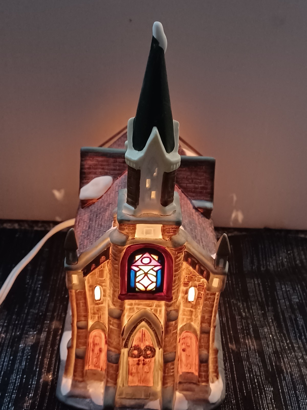 Vintage Porcelain Lighted Hand Painted Christmas Village Church