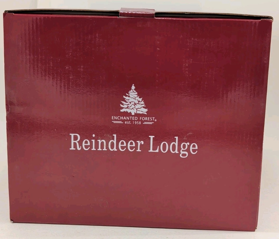 Enchanted Forest Reindeer Lodge Animated Musical Christmas Village House W/Box