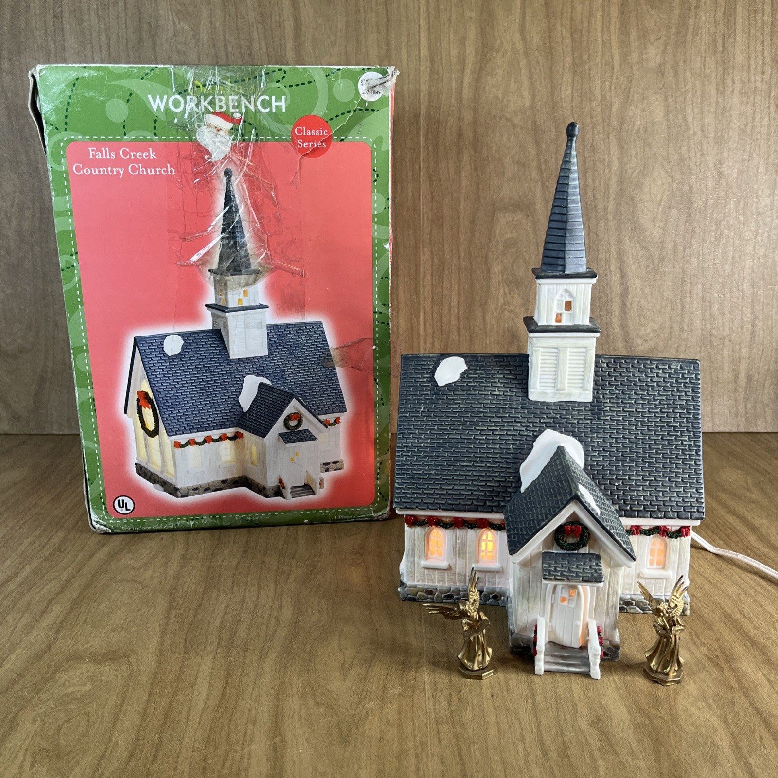 Santa’s Workbench Falls Creek Country Church Christmas Village W 2 Angels