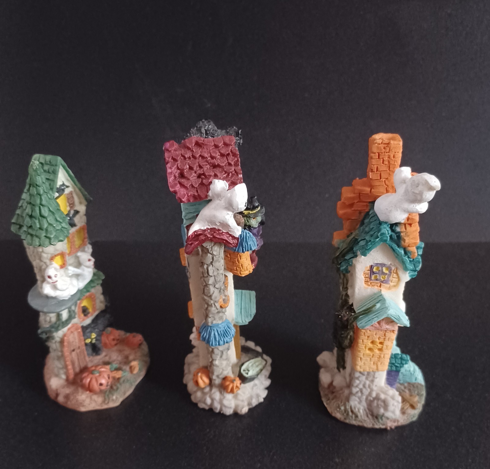 Set Of 3 Vintage Halloween Village Houses slim Accessories Halloween Decor