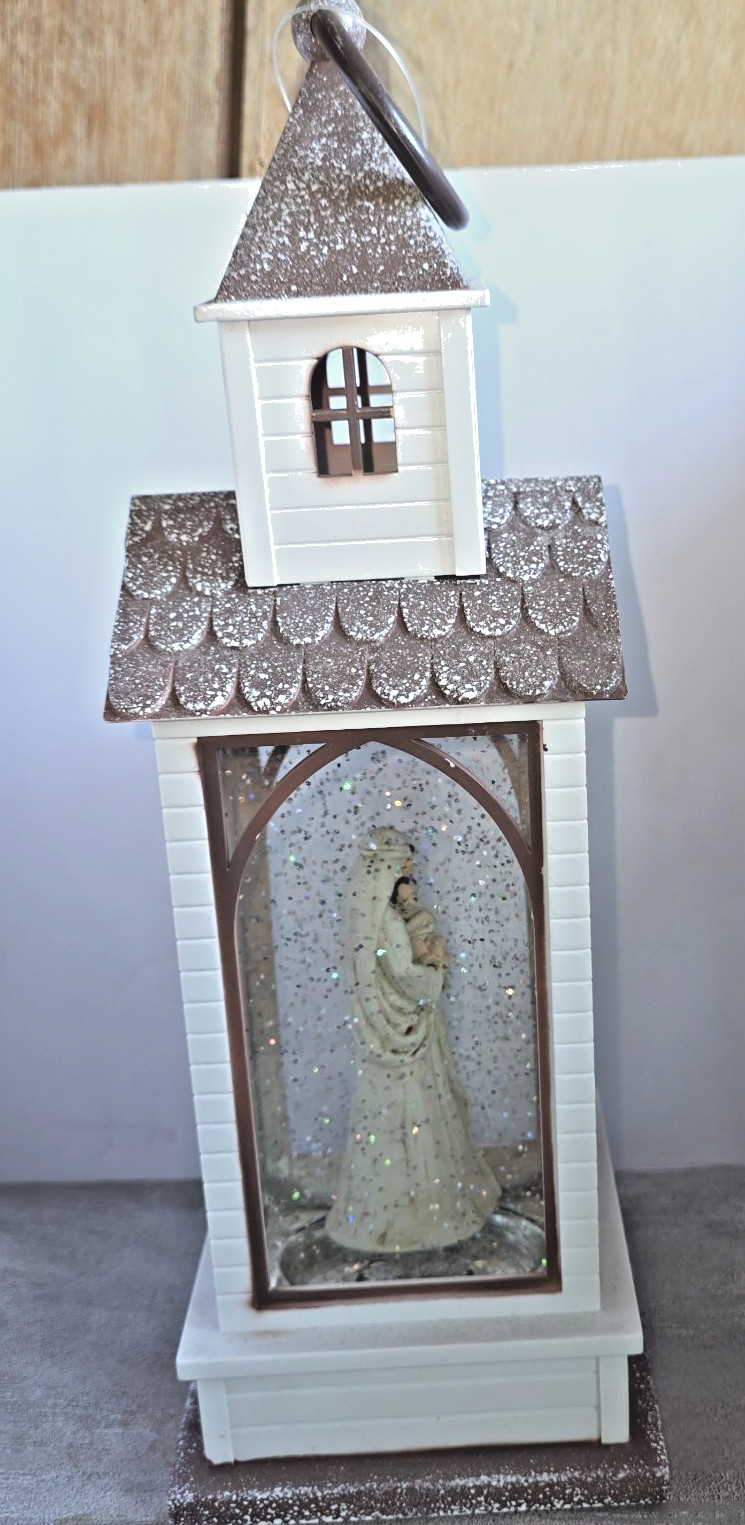 LED Lit Chapel Church Nativity Water Snow Globe Jesus Mary Joseph Musical