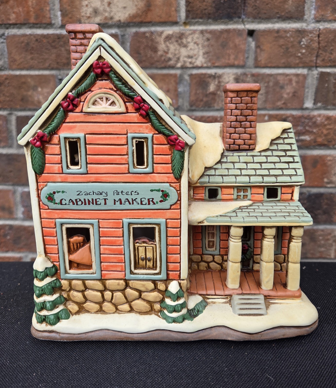 Lefton Colonial Village Cabinet Maker Shop w/ Light, Cord, and Deed. 1994