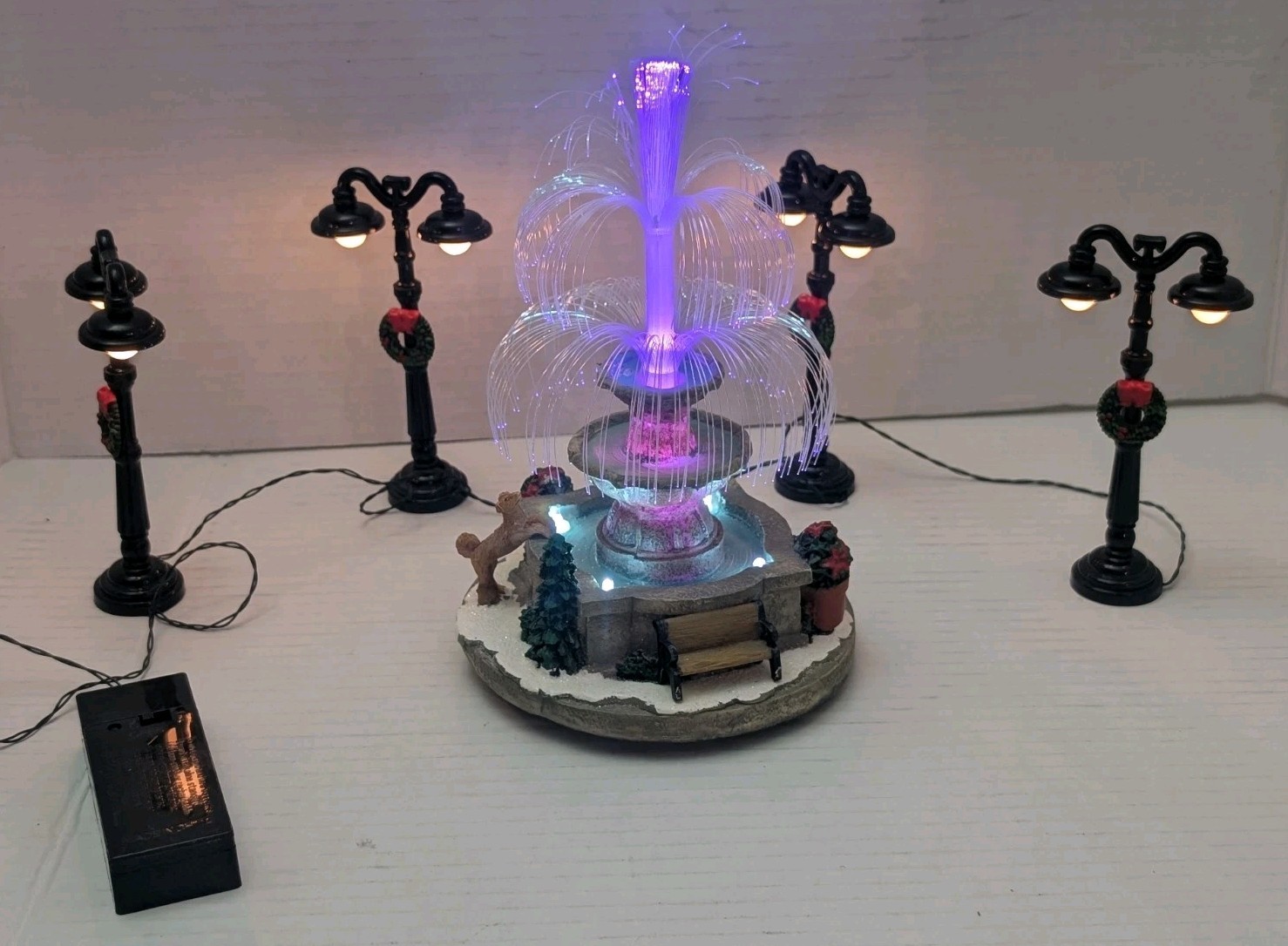 St Nicholas Square Illuminated “Light Up Fountain” Christmas Village & Lamps