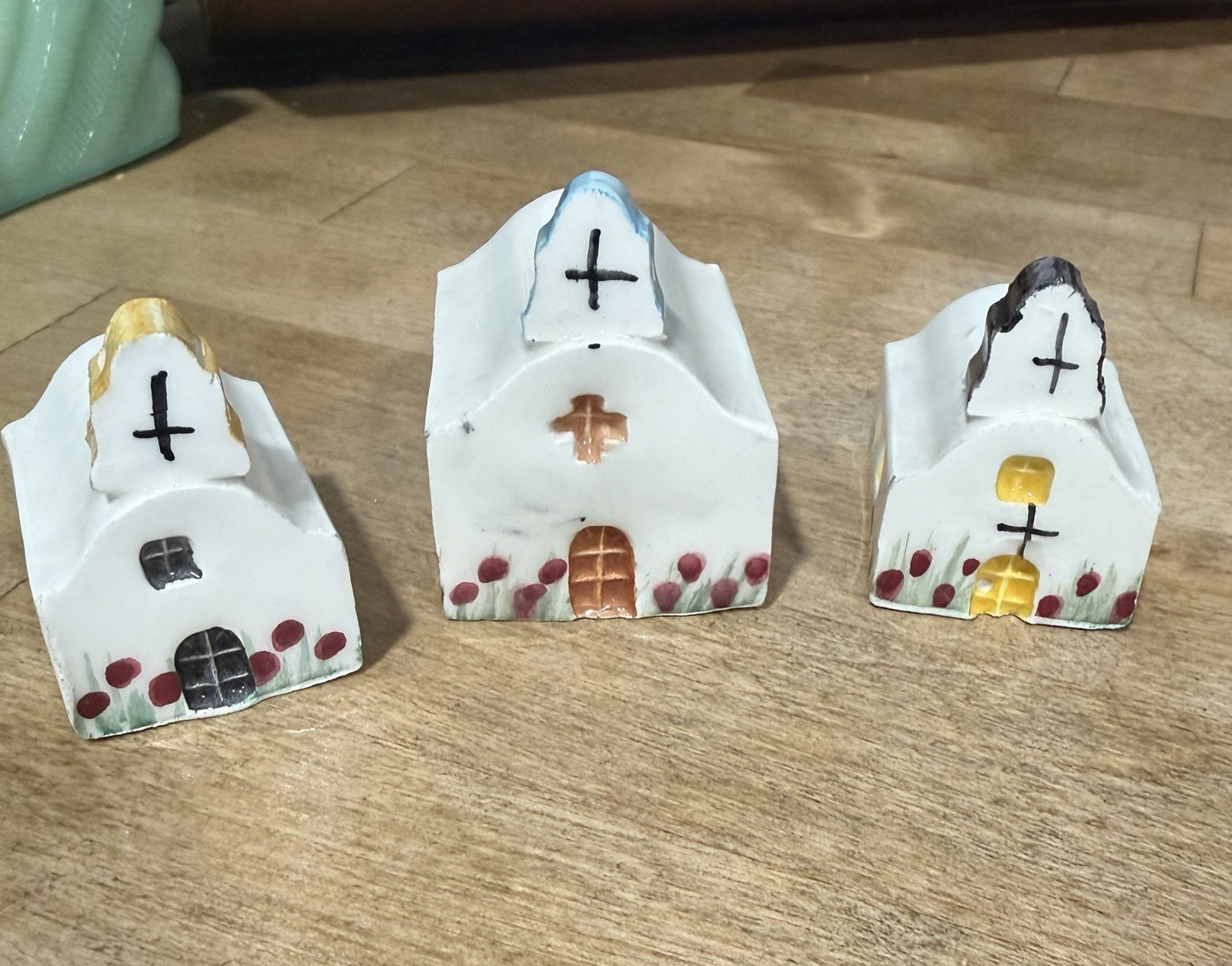 Vintage Ceramic Hand Painted Mini Village Set of 8 Houses & Churches Greece