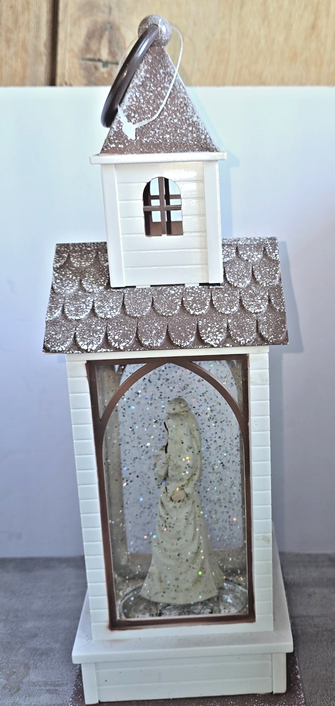 LED Lit Chapel Church Nativity Water Snow Globe Jesus Mary Joseph Musical