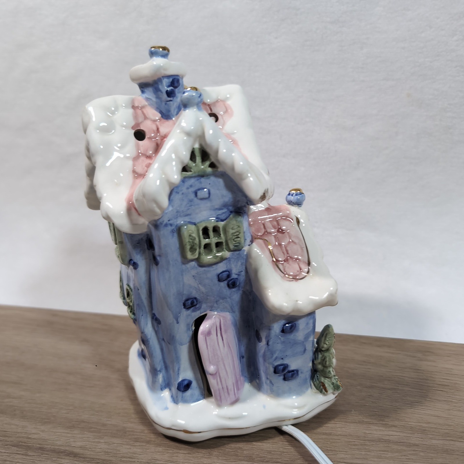 Vintage Cozy Corner Cottage ~Blue Pink Ceramic~ Lighted Christmas House~ Pastel