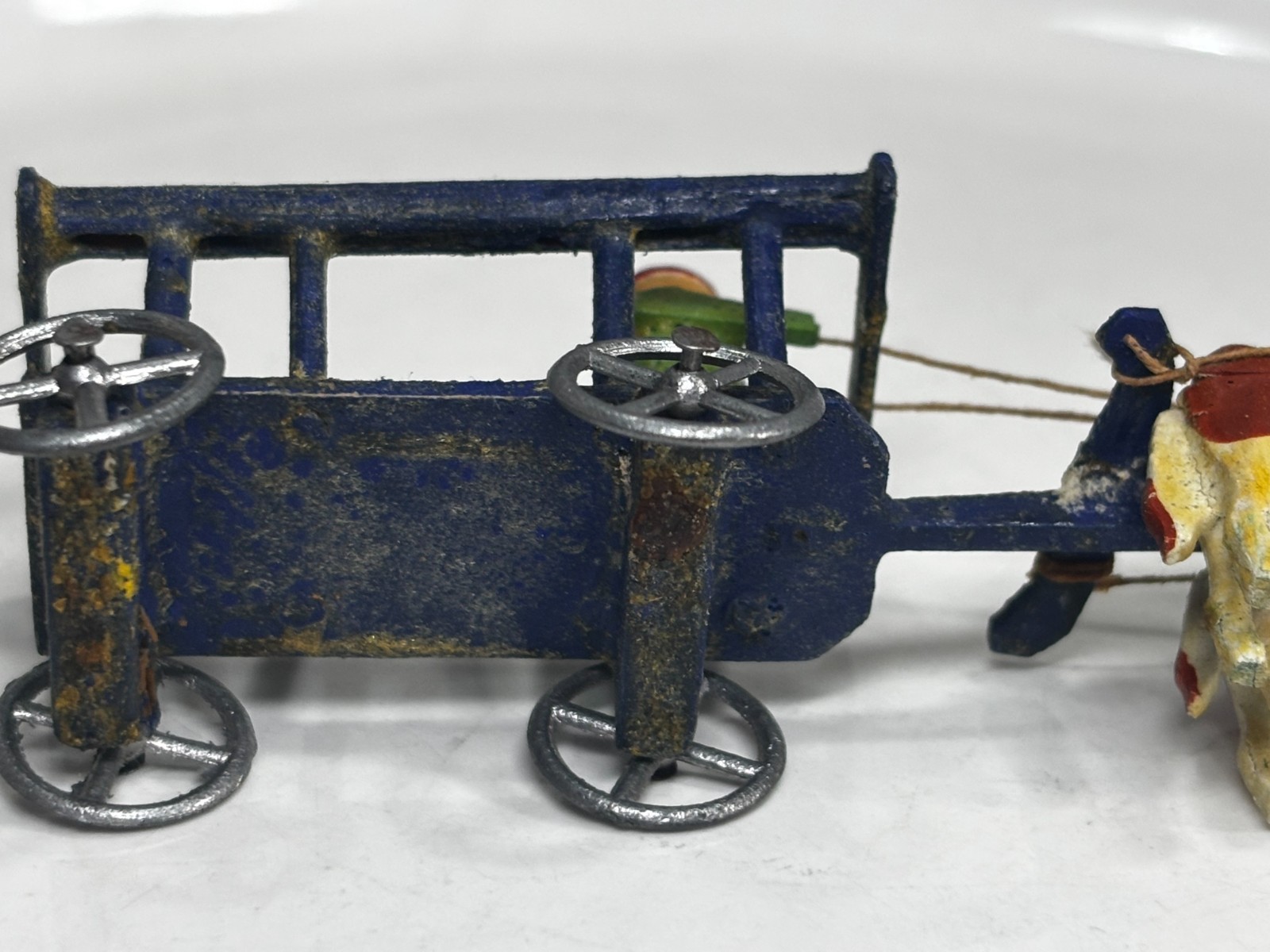 Antique Erzgebirge Putz German – Double Cow Hay Wagon with Driver – All Handmade