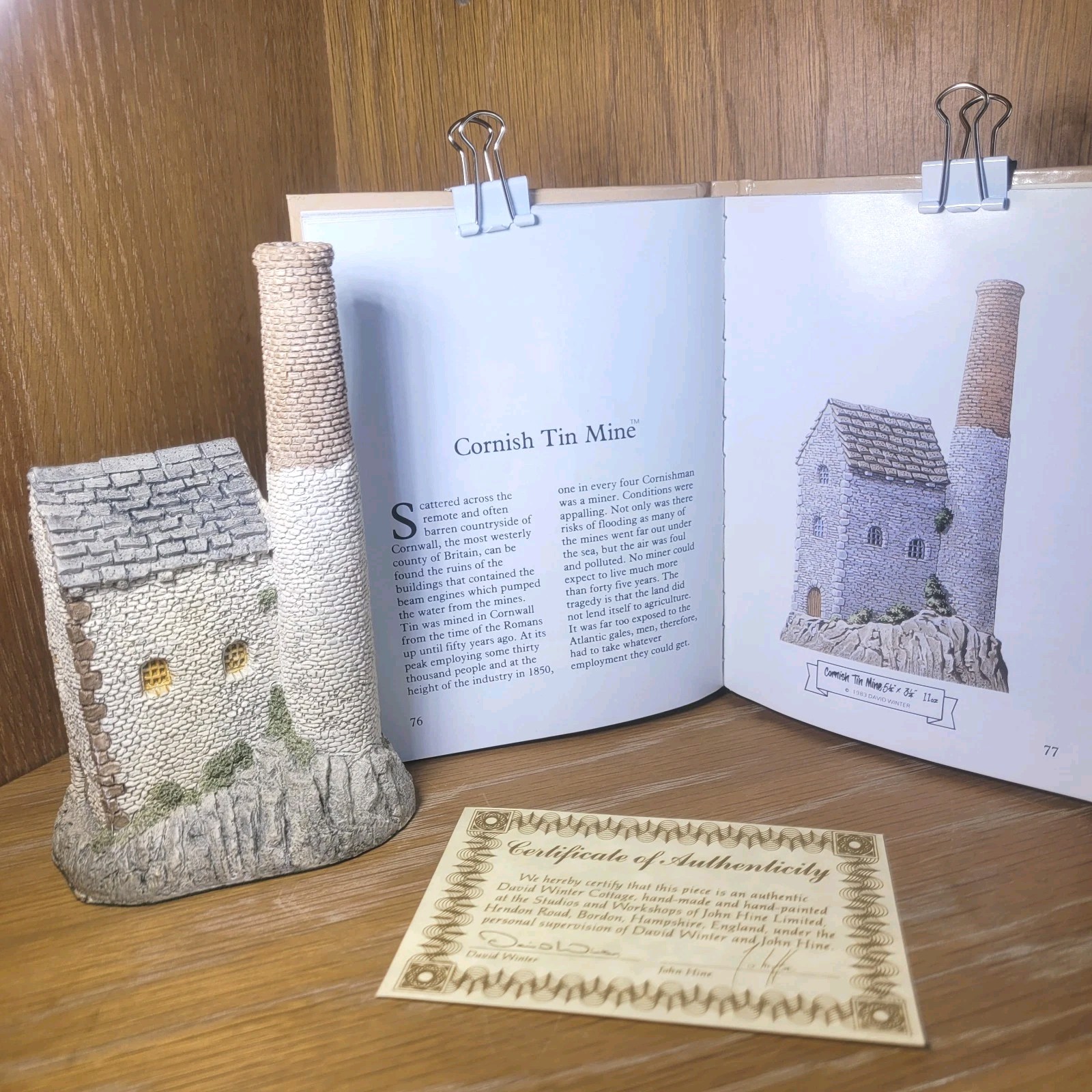David Winter Cottages 1983 Cornish Tin Mine Yellow Windows COA John Hine