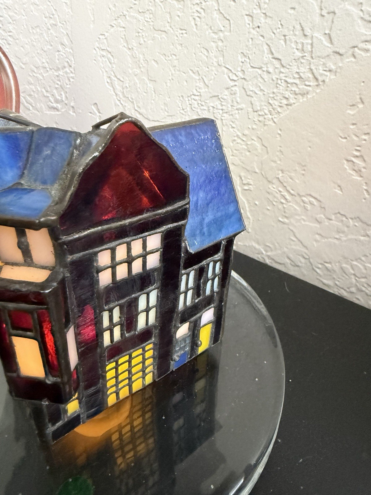Stained Glass Black Blue Corner House Cottage Handmade Detailed Signed Campbell