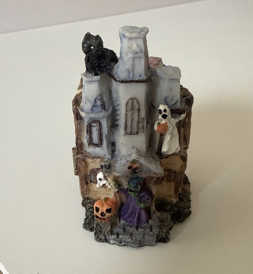 Vintage 1990s Halloween Haunted House Hinged Opening Resin Figurine 3″ Miniature