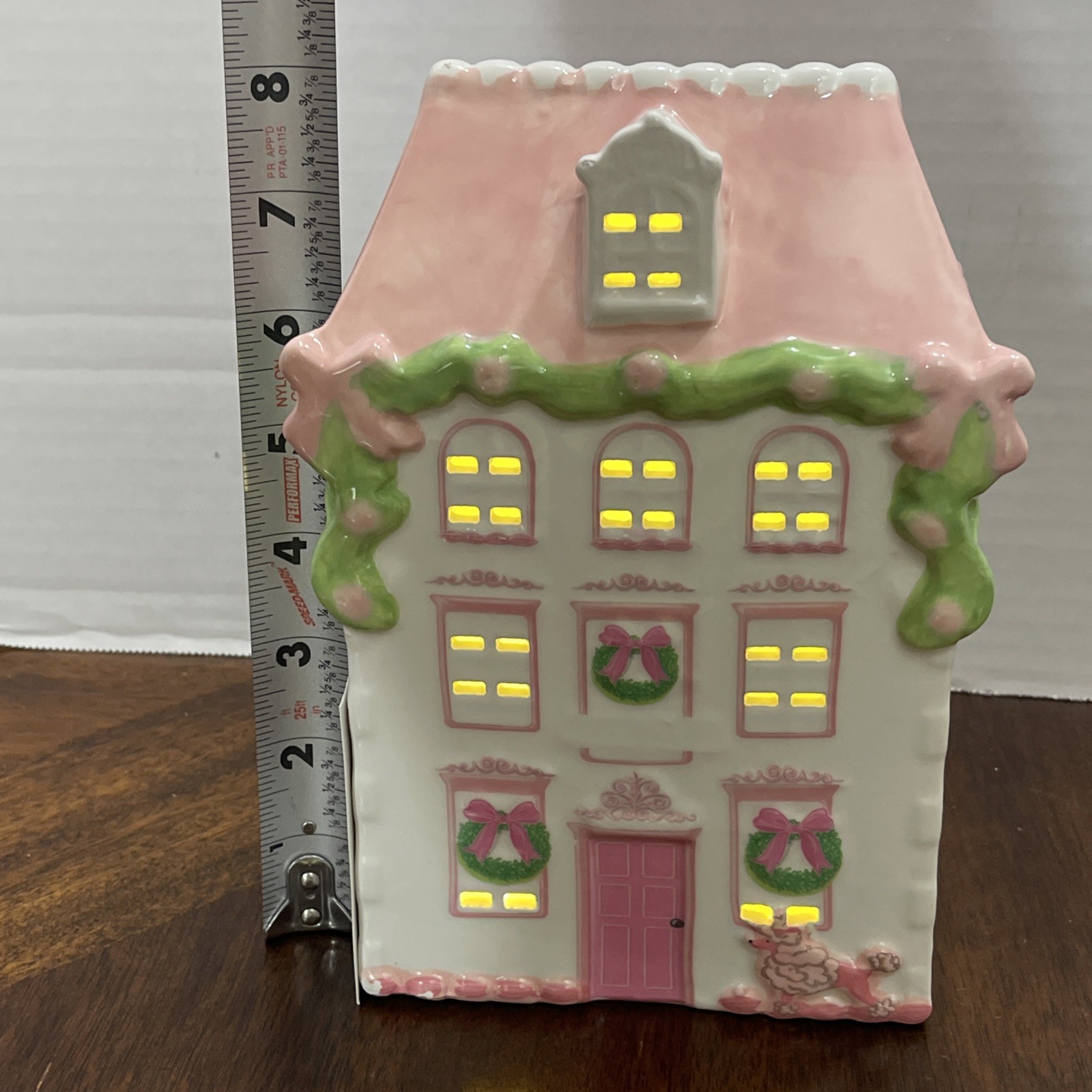 Lights Up Little Pink Victorian House Christmas Poodle NEW