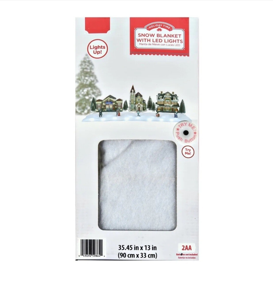 Holiday Time Snow Blanket w/ LED Lights (35.45″ x 13″) Christmas Village Snow