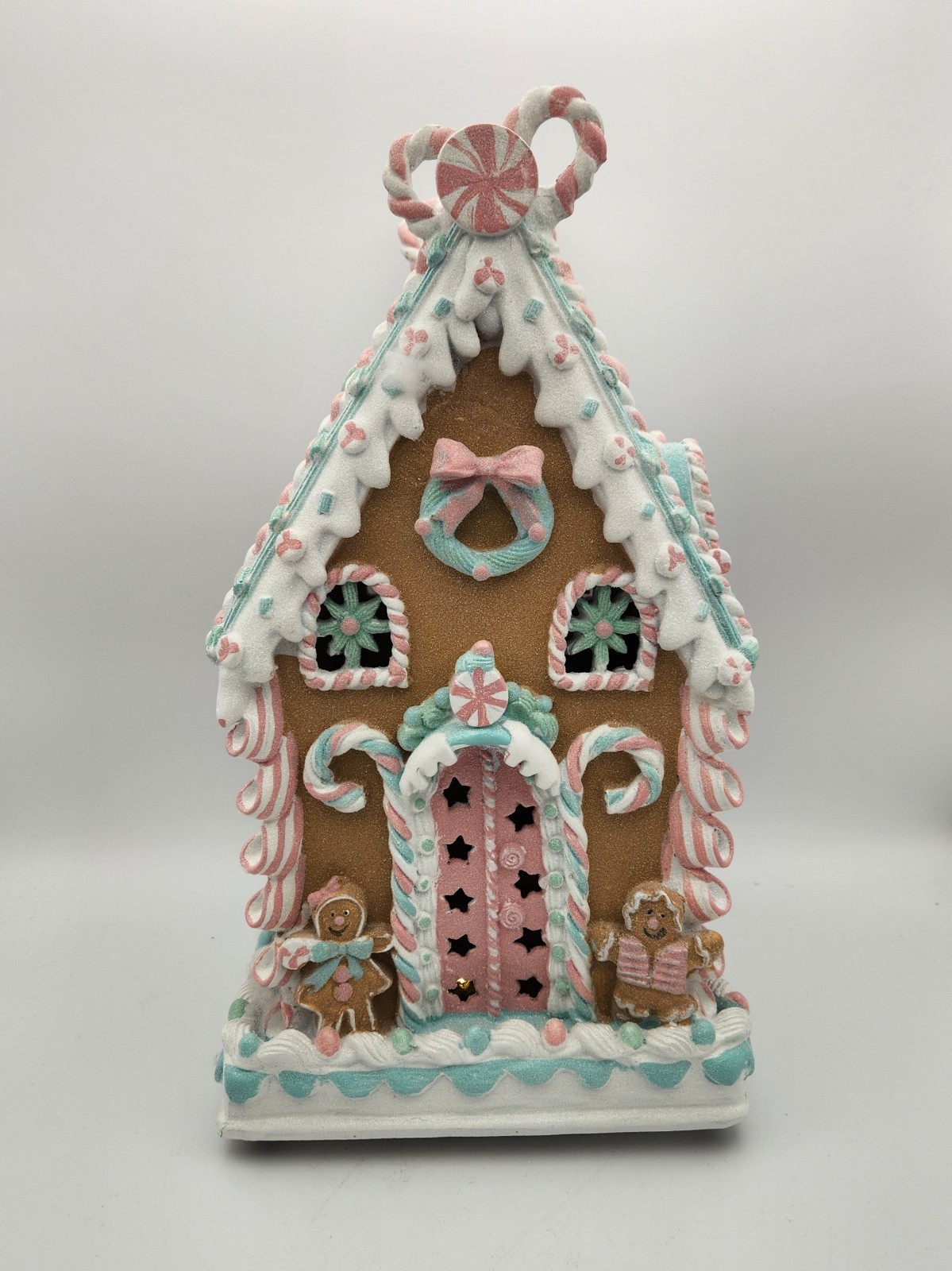 Christmas Gingerbread Pink Pastel House LED Lights Up 14.5” Large Candyland