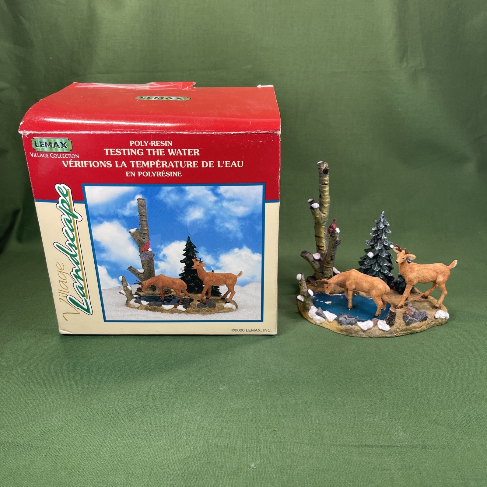 Lemax 2000 Testing The Water Christmas Village Table Landscape 03337 Deer w/Box