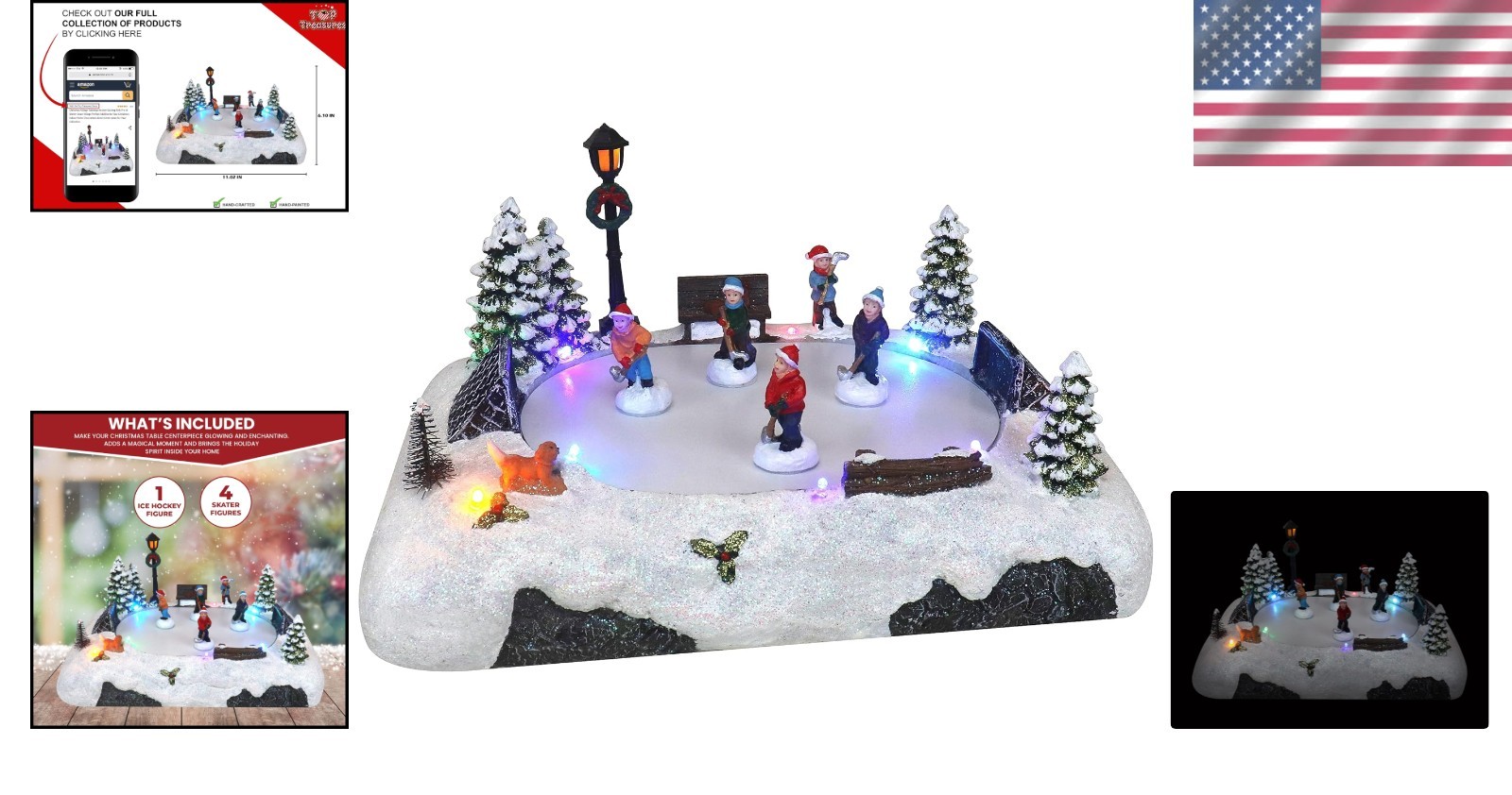 Beautiful Christmas Village Tabletop Skating Rink – Animated & Musical Display