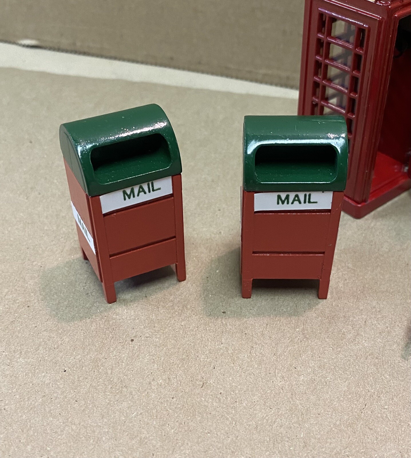 Miniature, Metal Village Accessory Lot-4 Benches, 2 Mailboxes & A Phone Booth