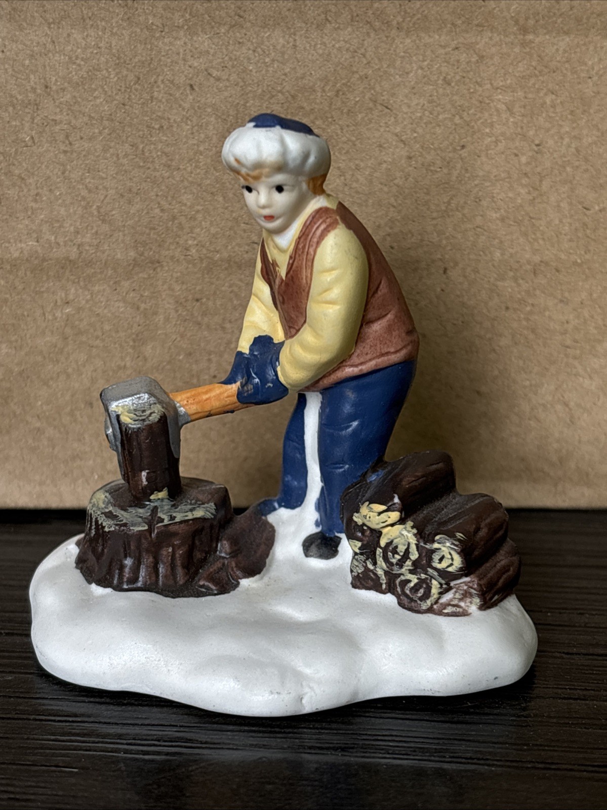 Lemax Christmas Snow Village Boy Chopping Wood Porcelain Figurine Vintage Rare!