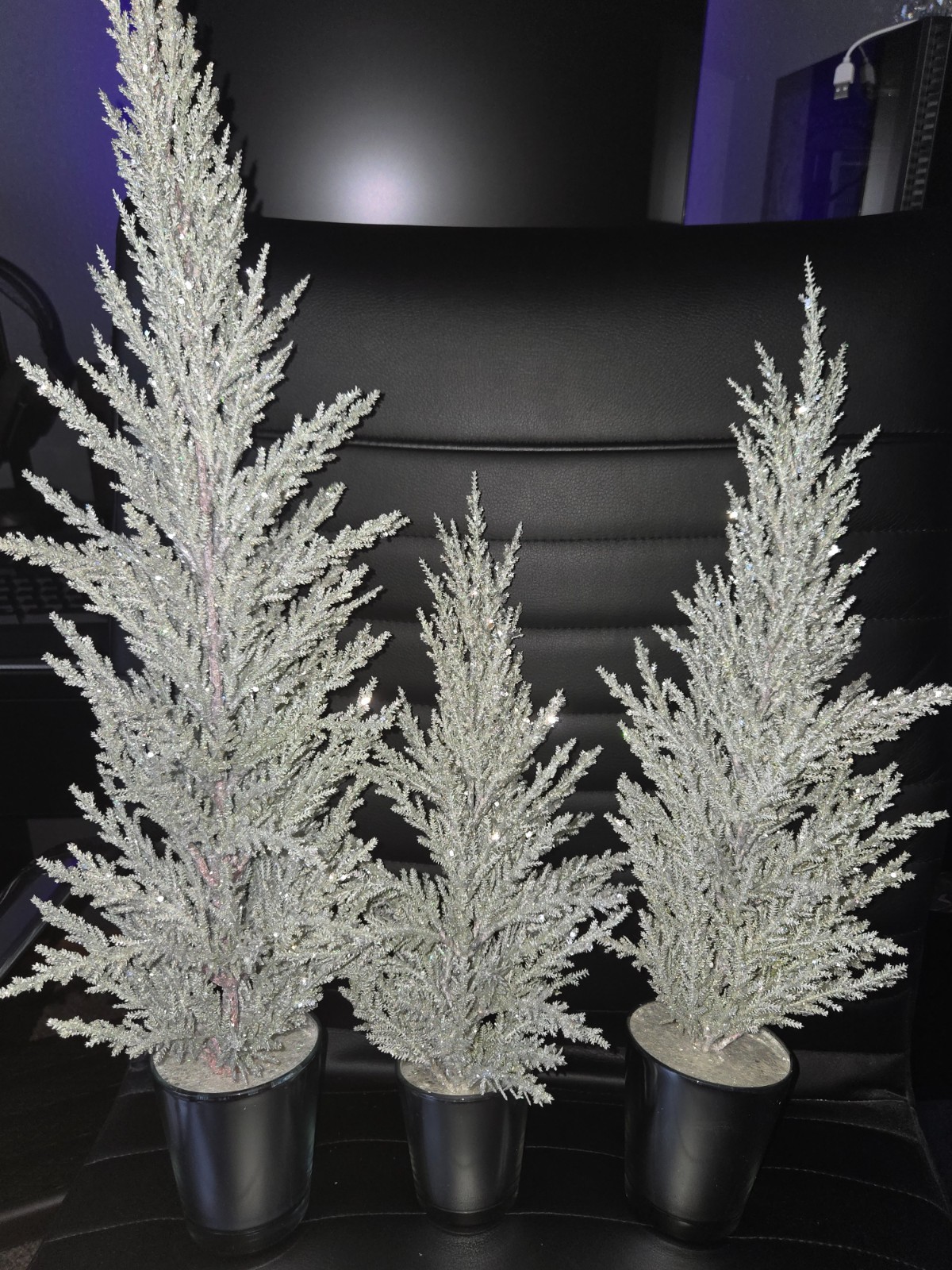 Silver Holiday, Glitter Trees, Set of 3