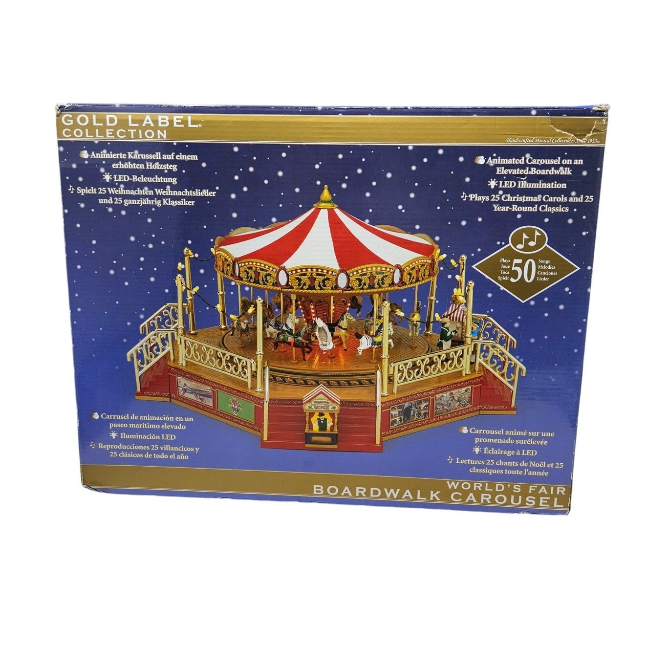NEW Mr. Christmas World’s Fair Boardwalk Carousel Musical 50 Songs Village