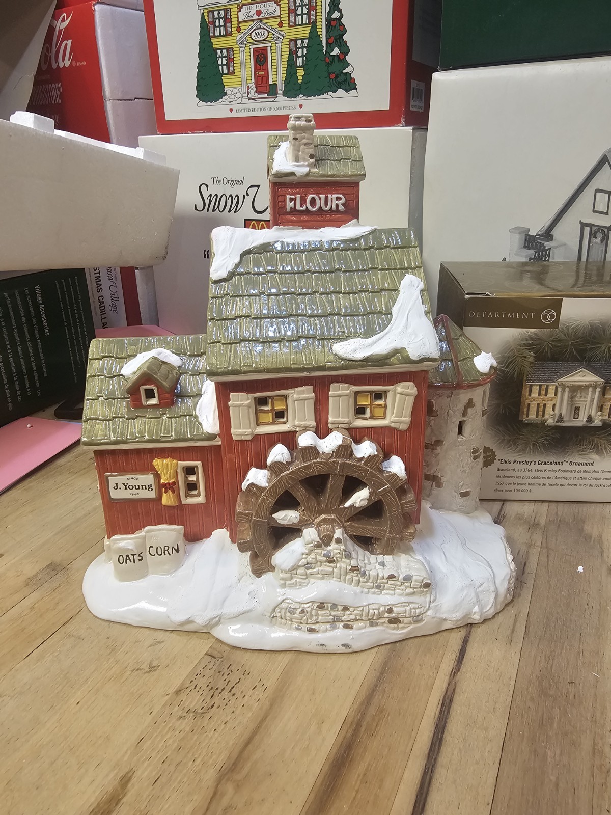 Department 56 Snow Village “J. Young’s Granary” Ceramic Hand Painted w/ Box