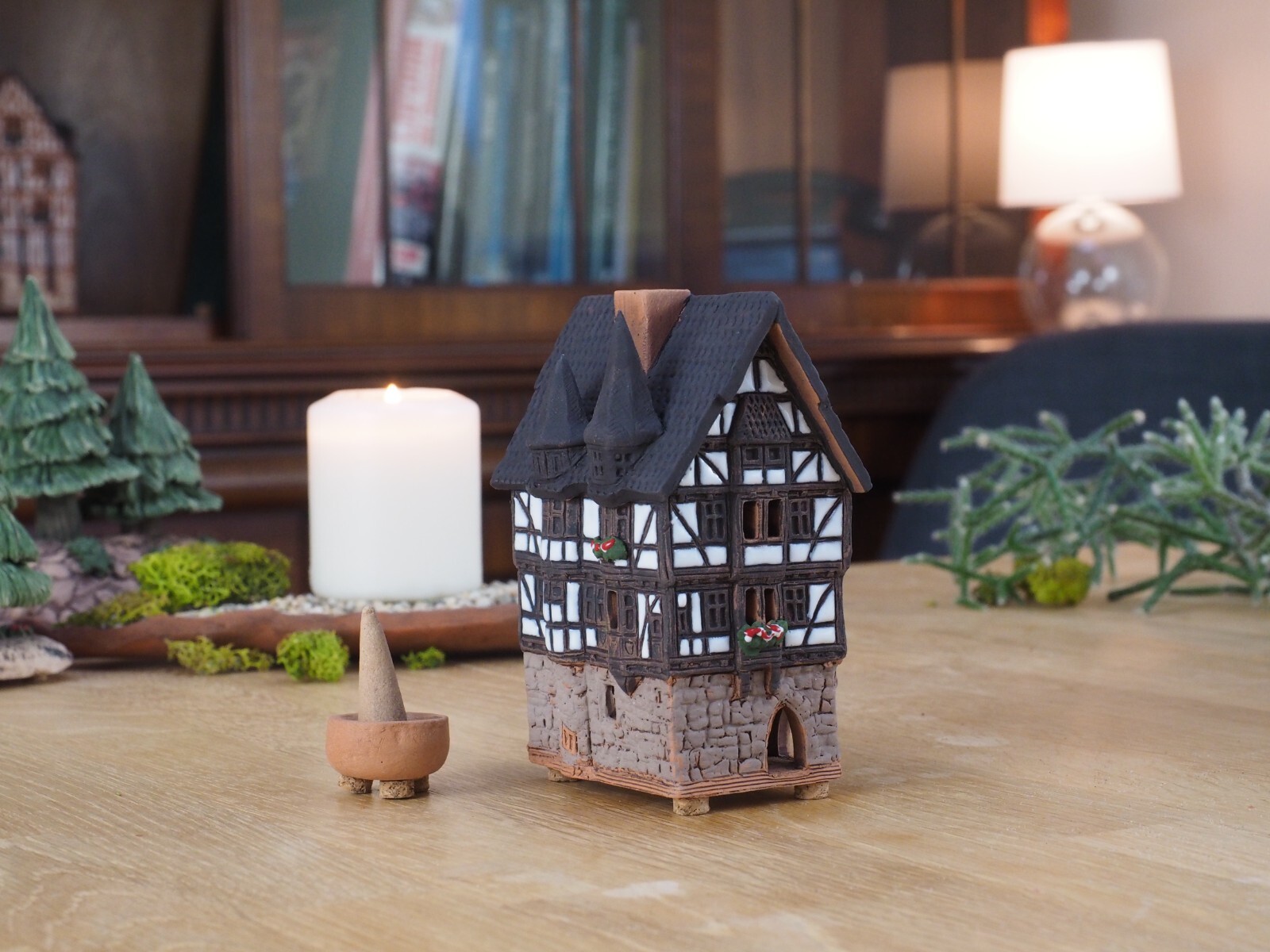 Ceramic Miniature House Cone Incense Holder Town Hall in Alsfeld 11 cm © Midene