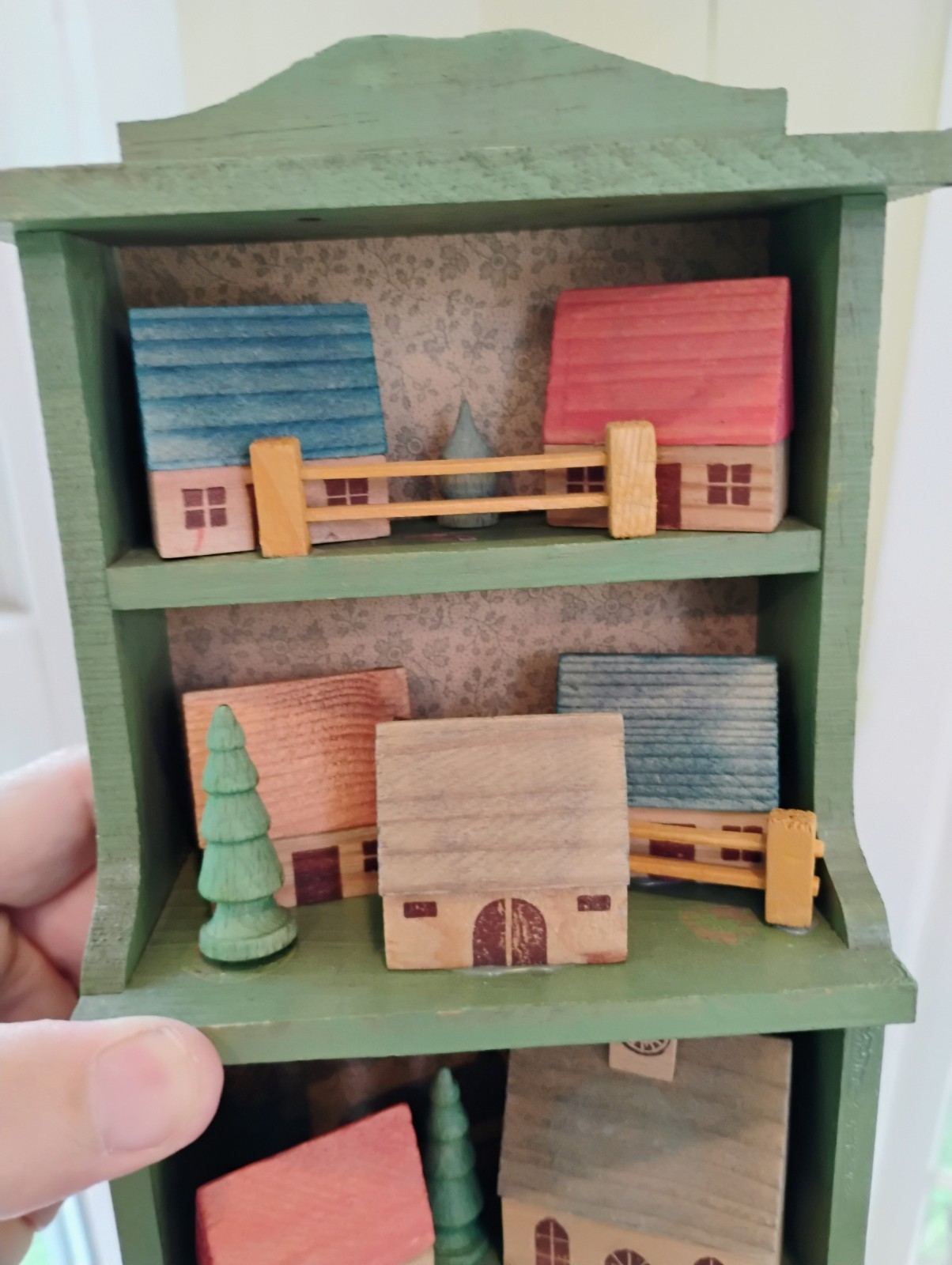 Vintage Erzgebirge German Folk Wood Putz Art Village Wall Decor Hanging Hutch