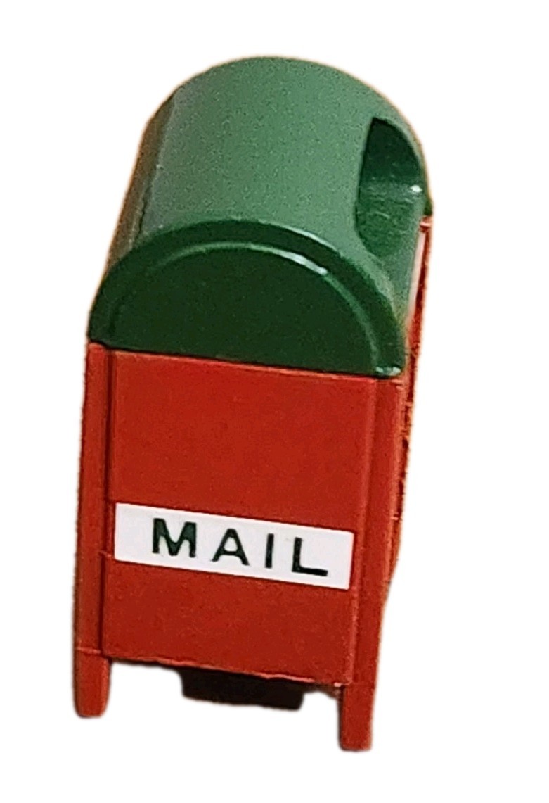Vtg 1¾” Red Green Miniature Christmas Village Mailbox Metal Christmas Village