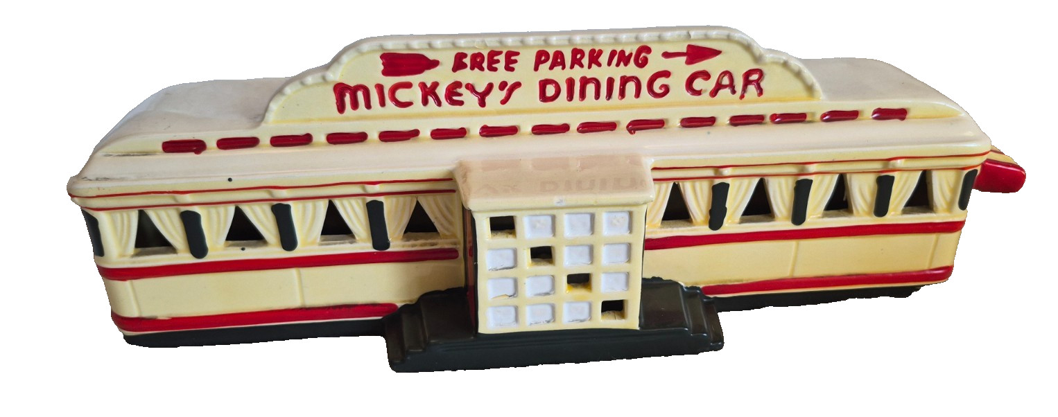 Rare VTG 1980s Dept 56 Mickeys Dining Car Diner Christmas Village Disney Retro
