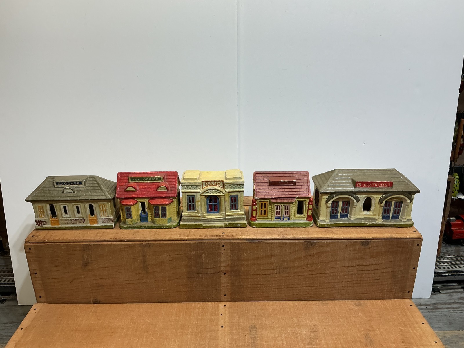 5 Vintage Village Buildings Plaster Composition? made in Japan Post War
